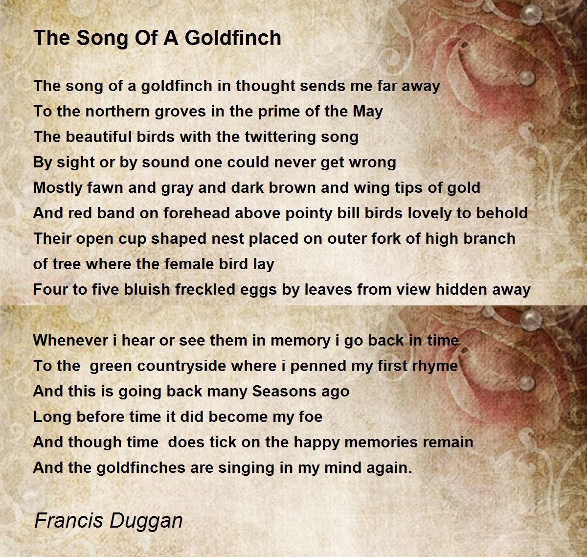 The Song Of A Goldfinch by Francis Duggan - The Song Of A Goldfinch Poem