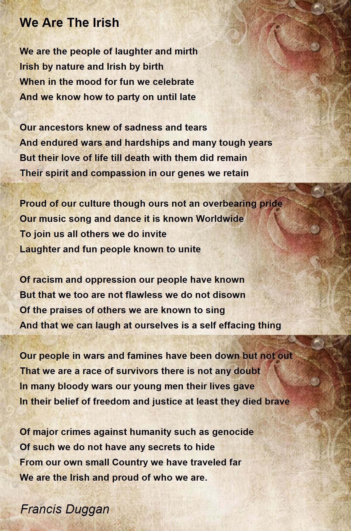 We Are The Irish Poem by Francis Duggan Poem Hunter