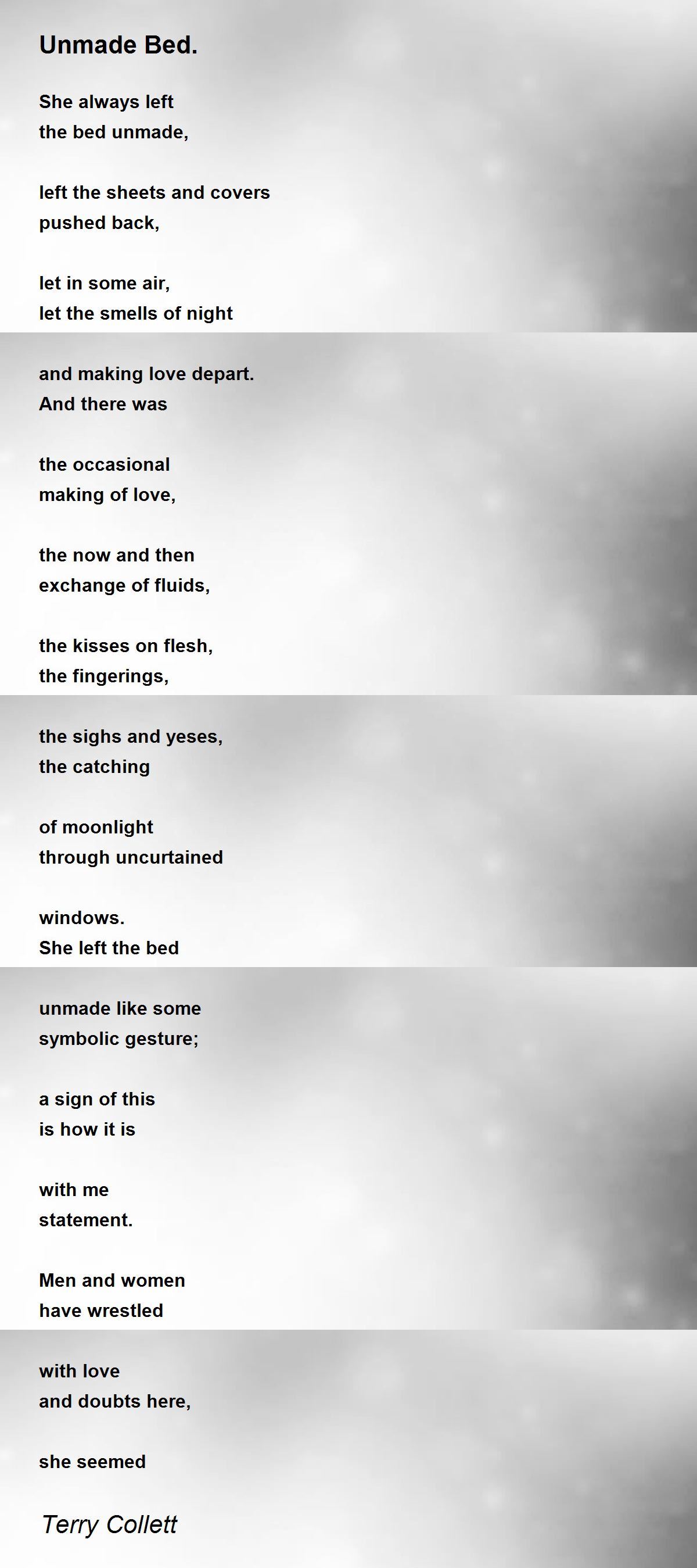 Unmade Bed. Poem by Terry Collett Poem Hunter