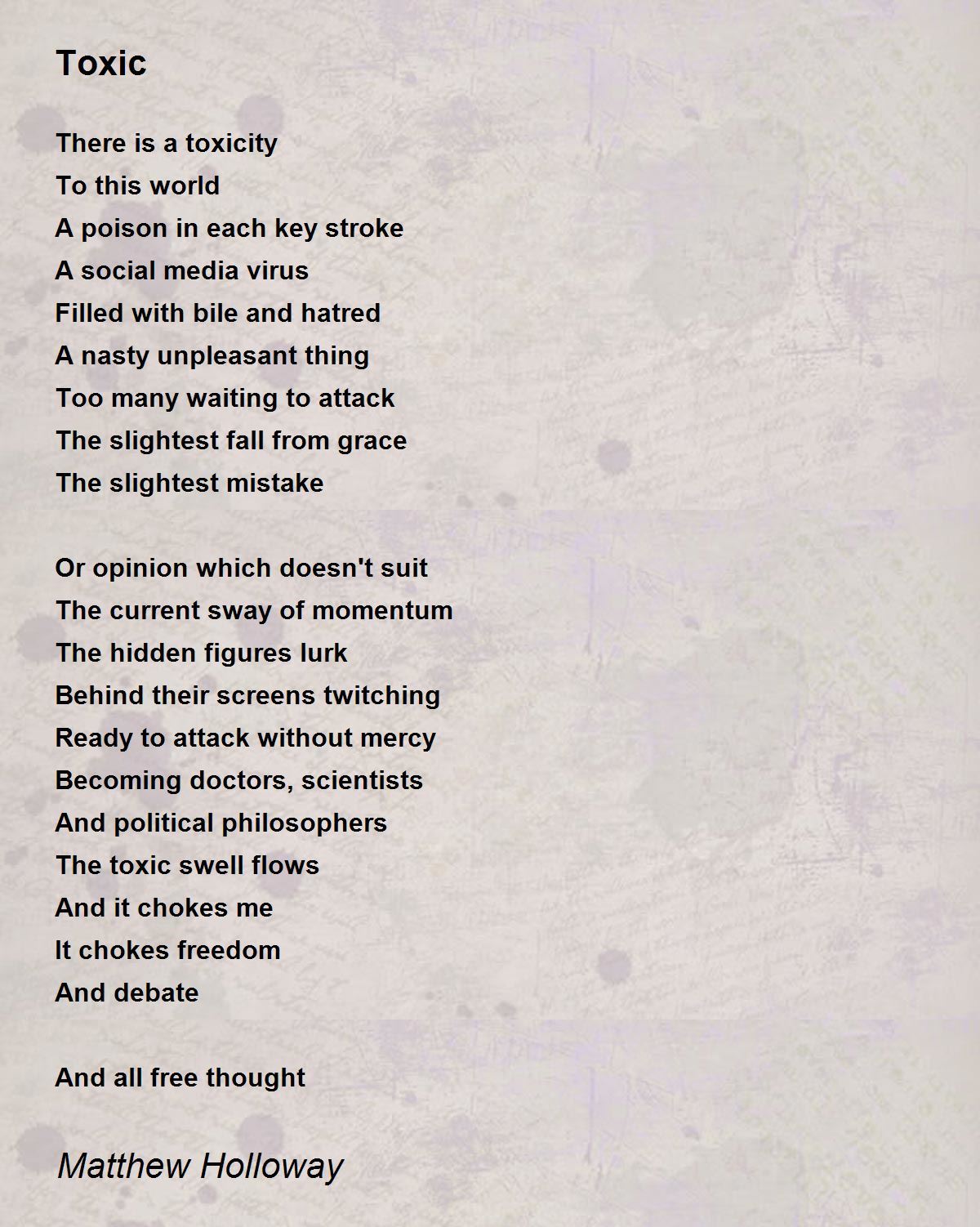 Toxic Poem by Matthew Holloway Poem Hunter