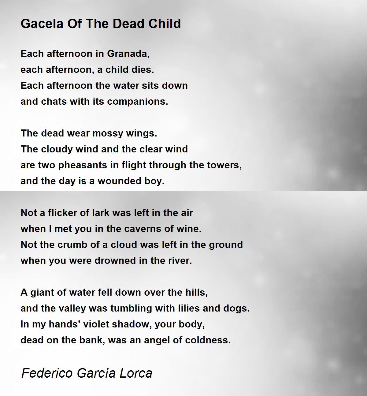 Gacela Of The Dead Child Poem by Federico García Lorca 
