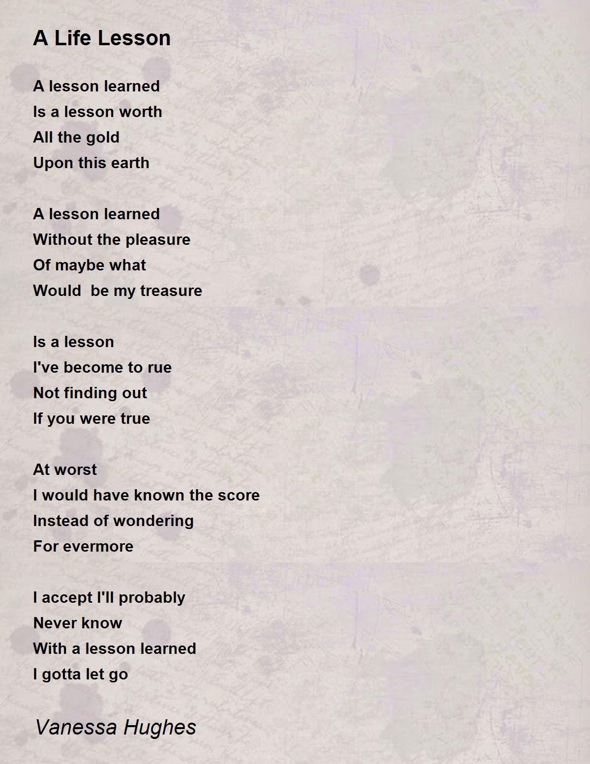 A Life Lesson Poem by Vanessa Hughes - Poem Hunter