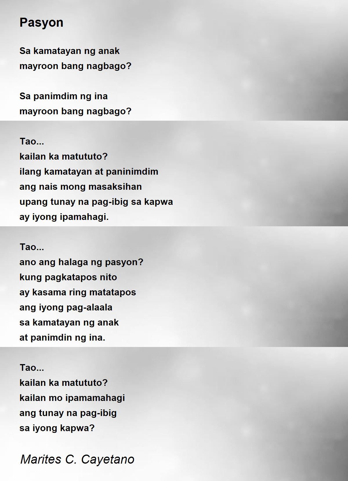 Pasyon Pasyon Poem by Marites C. Cayetano