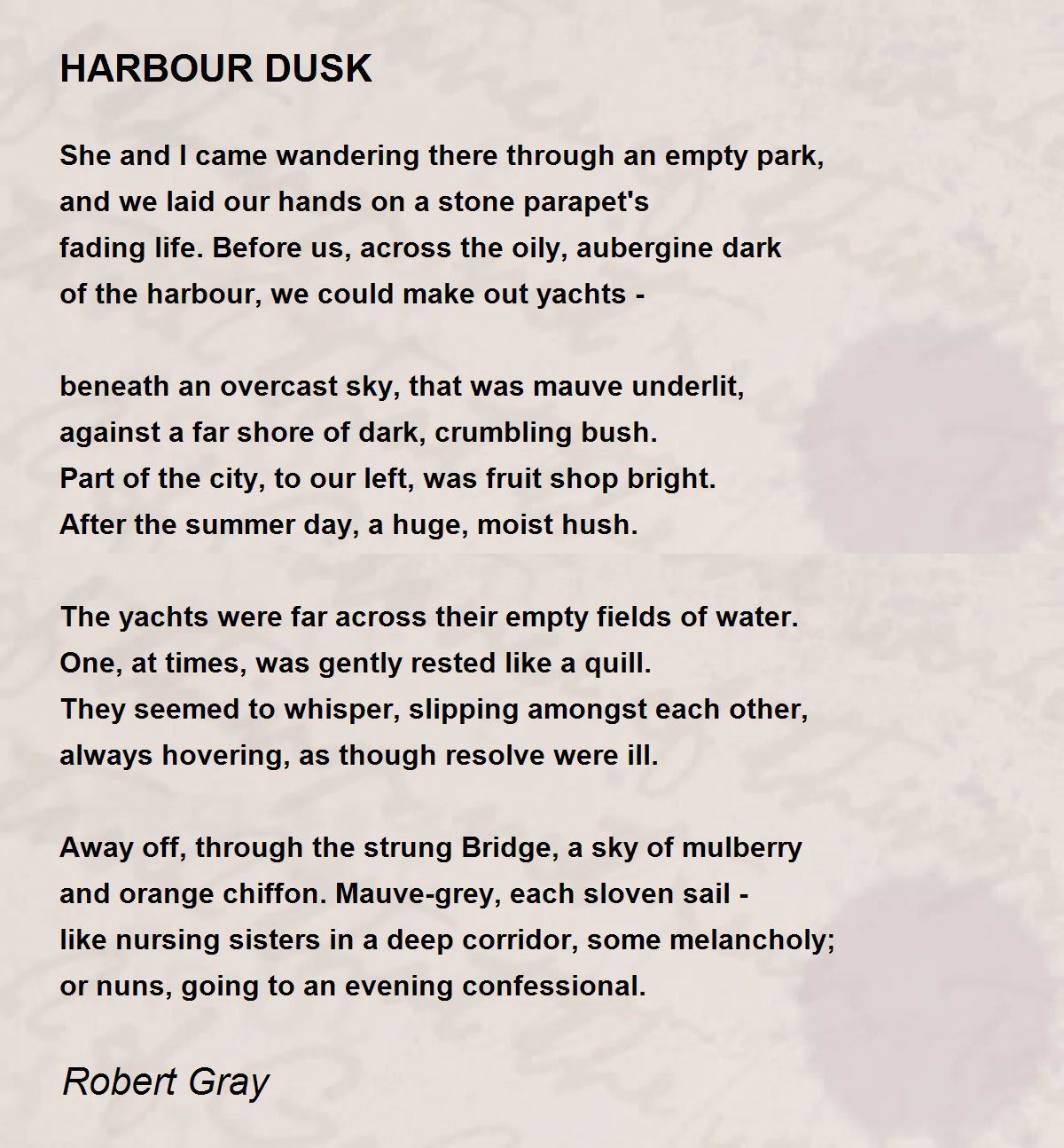 HARBOUR DUSK HARBOUR DUSK Poem by Robert Gray