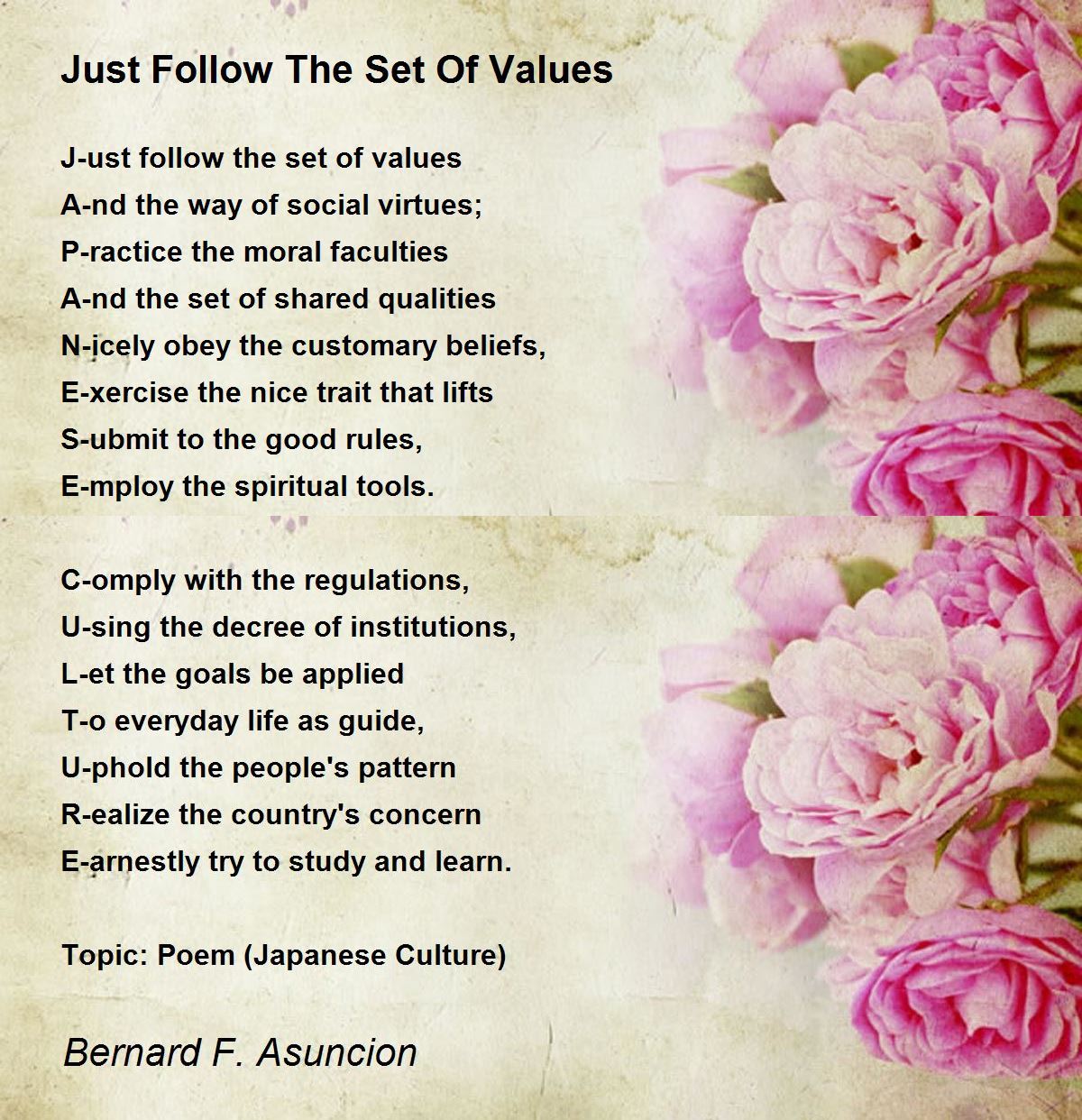Just Follow The Set Of Values Poem by Bernard F. Asuncion Poem Hunter