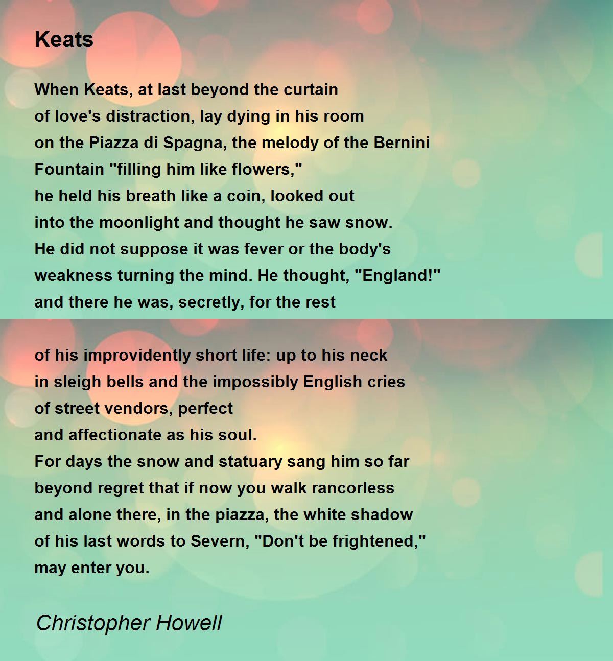 Keats Keats Poem by Christopher Howell
