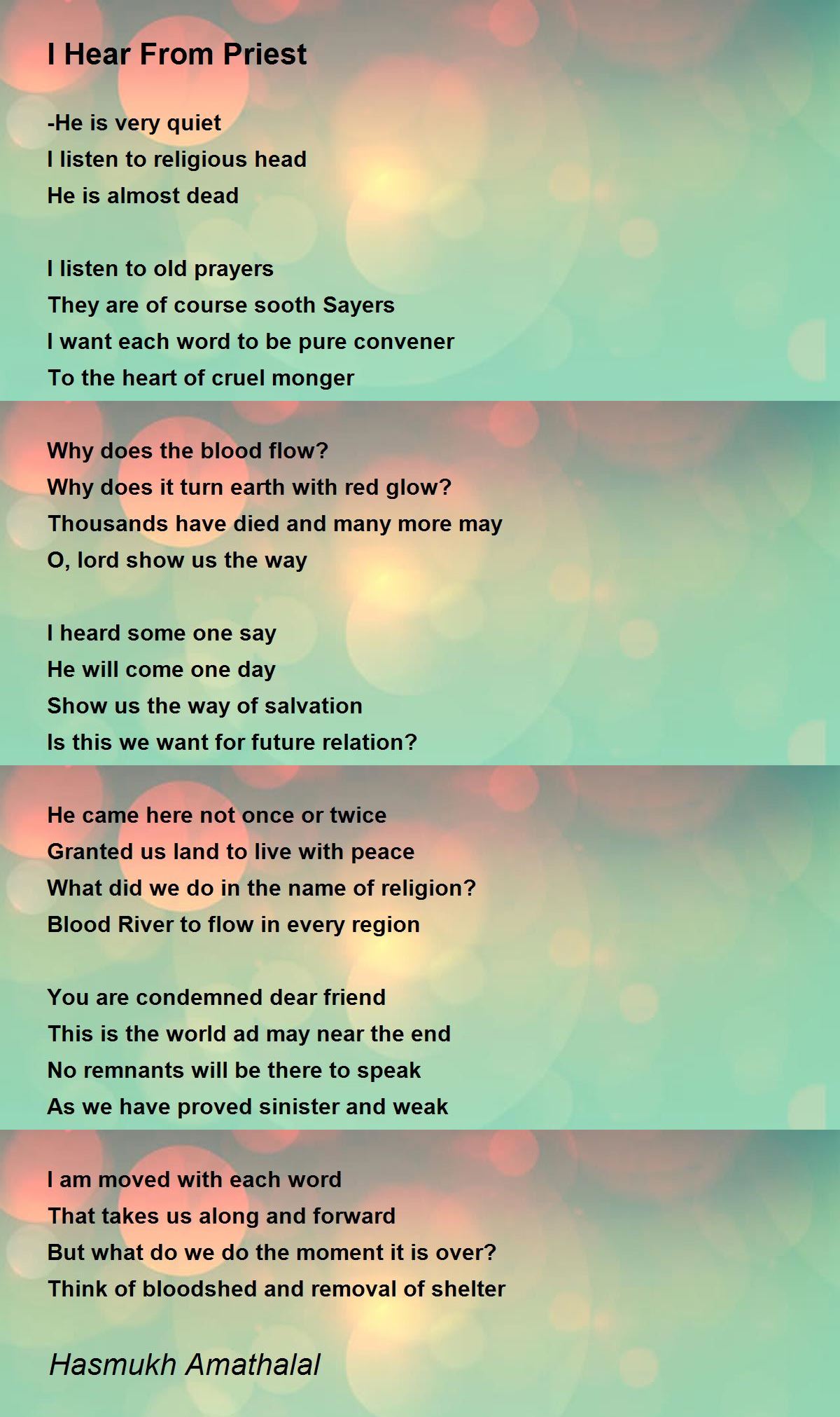 I Hear From Priest by Mehta Hasmukh Amathalal - I Hear From Priest Poem