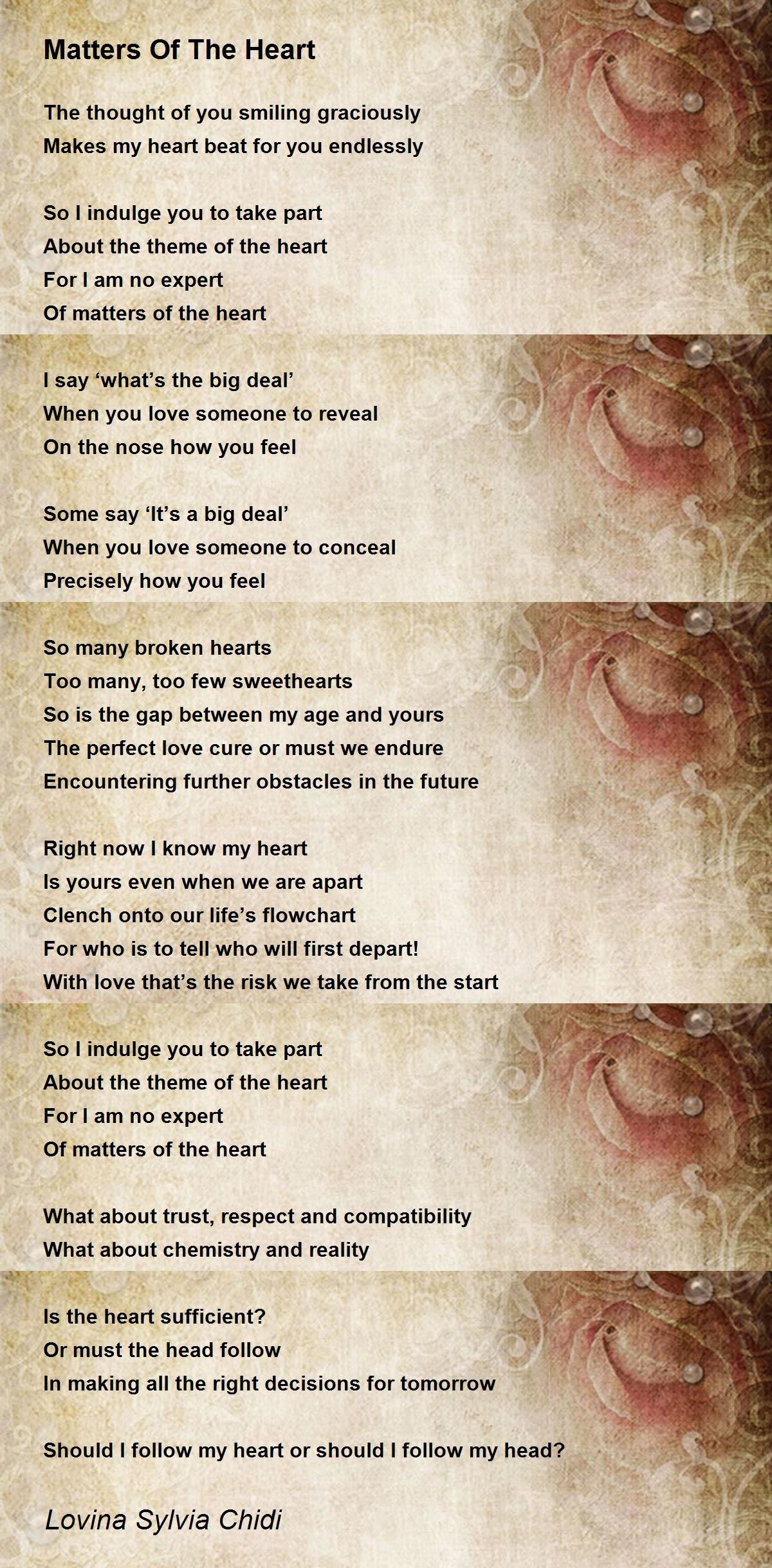 Matters Of The Heart Matters Of The Heart Poem by Sylvia Chidi