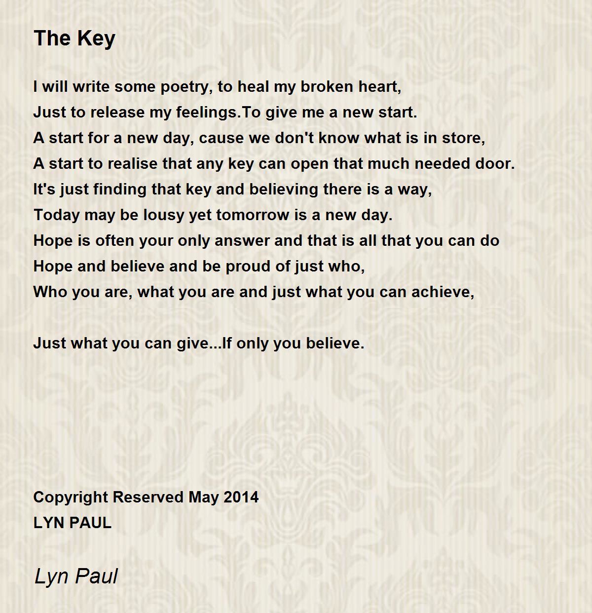 The Key The Key Poem by Lyn Paul