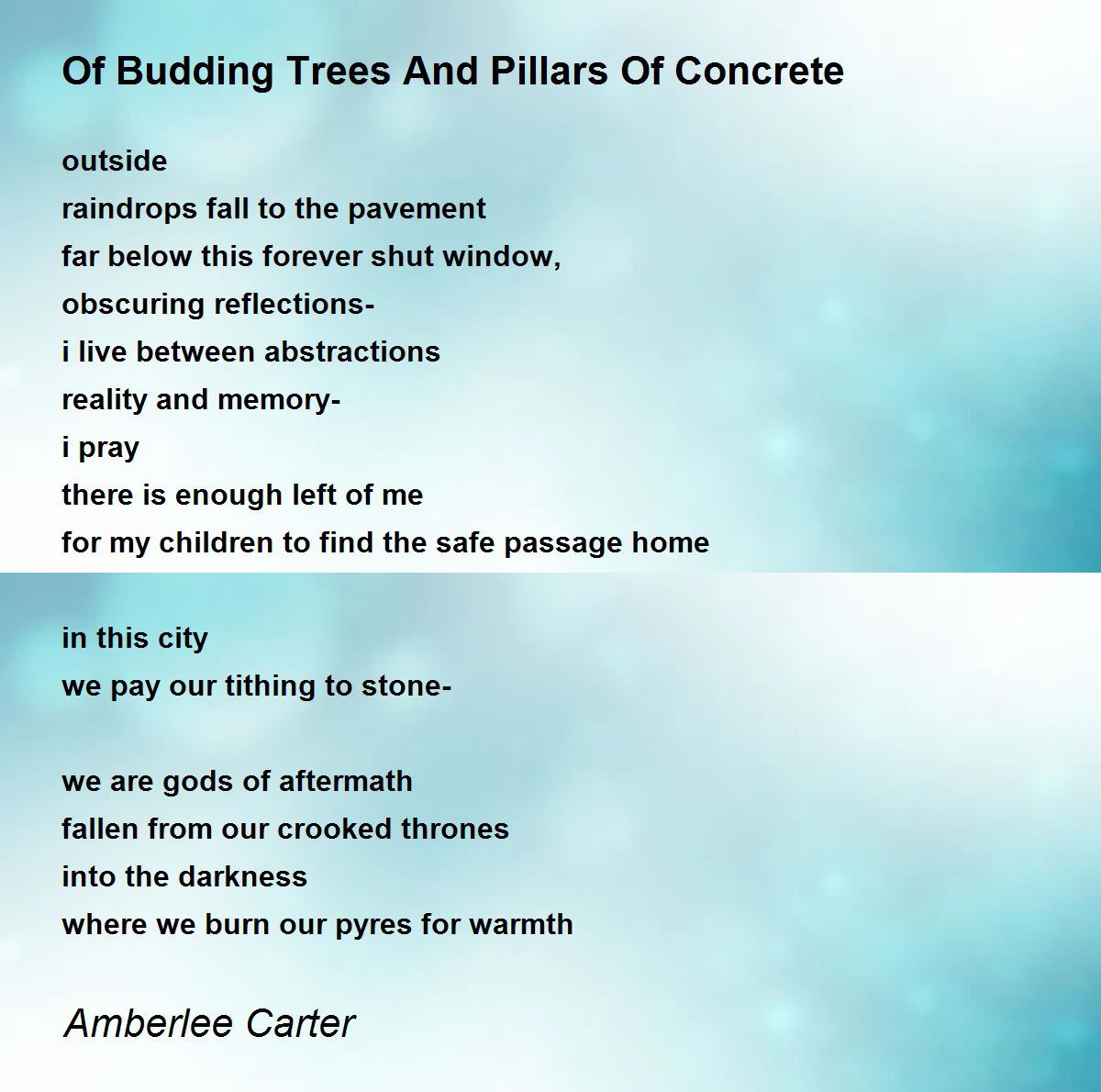 Of Budding Trees And Pillars Of Concrete Poem by Amberlee Carter Poem