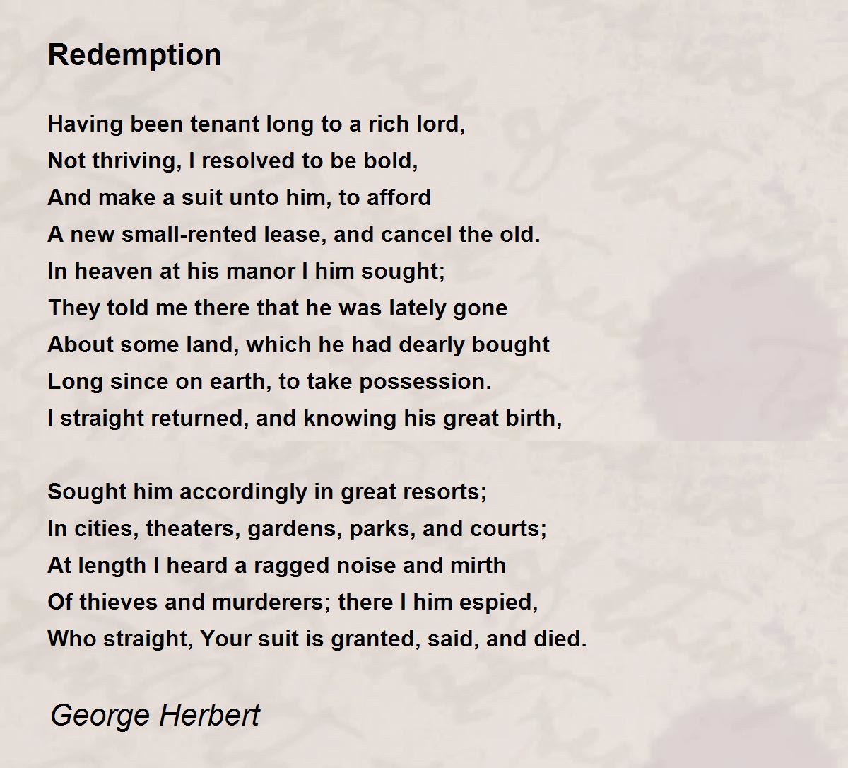 Redemption Poem by George Herbert - Poem Hunter