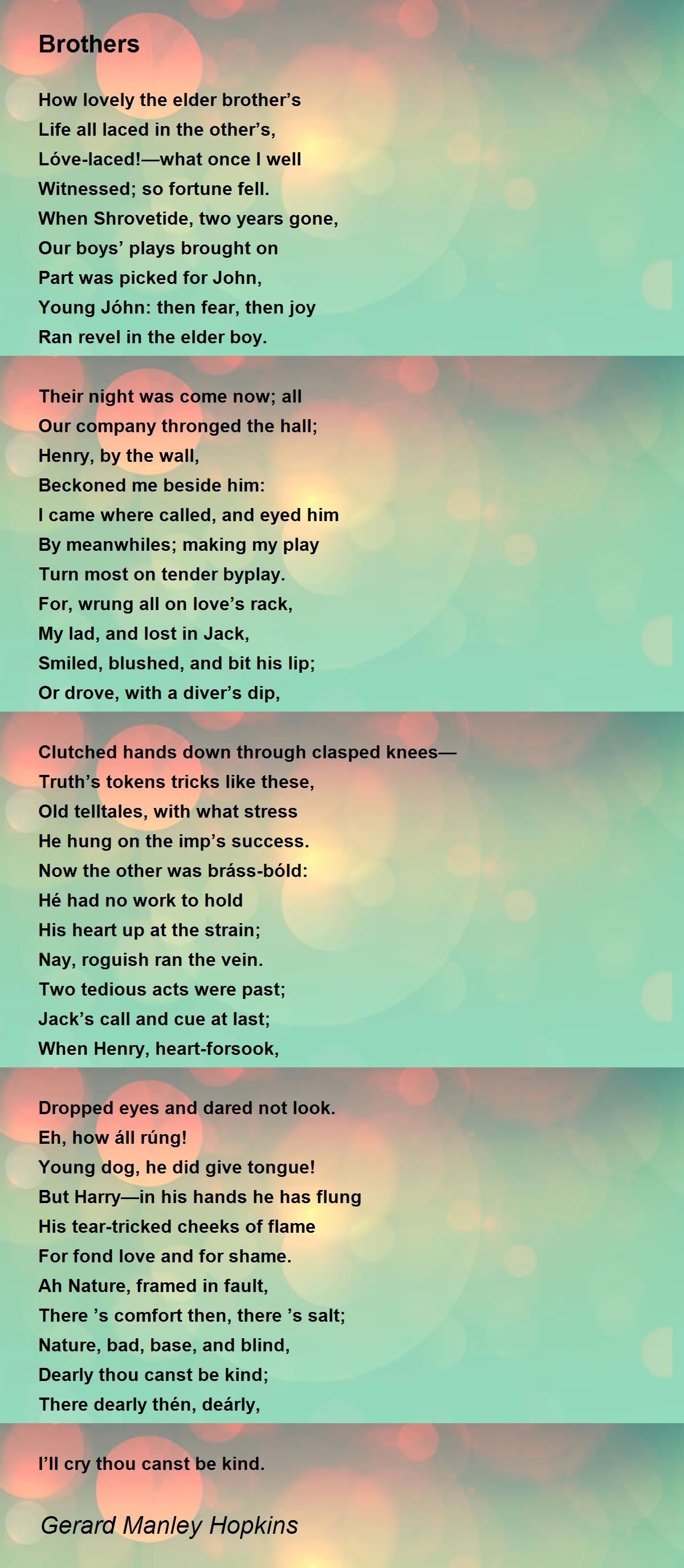 Brothers Poem by Gerard Manley Hopkins - Poem Hunter