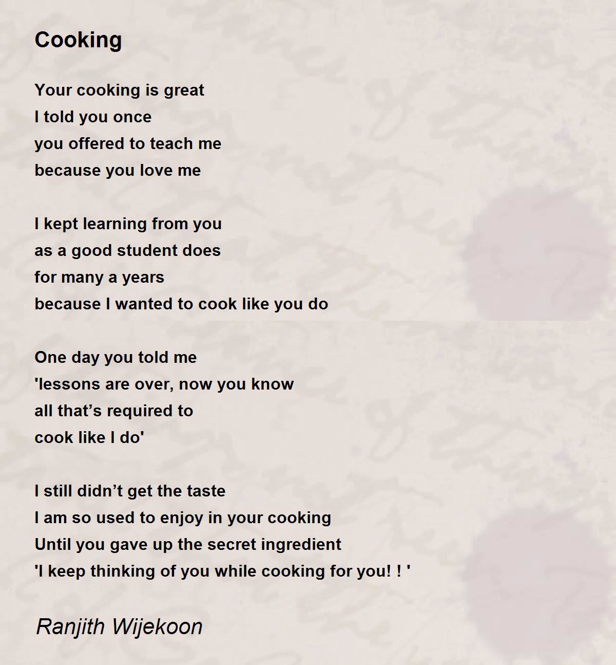 Cooking Cooking Poem by Ranjith Wijekoon