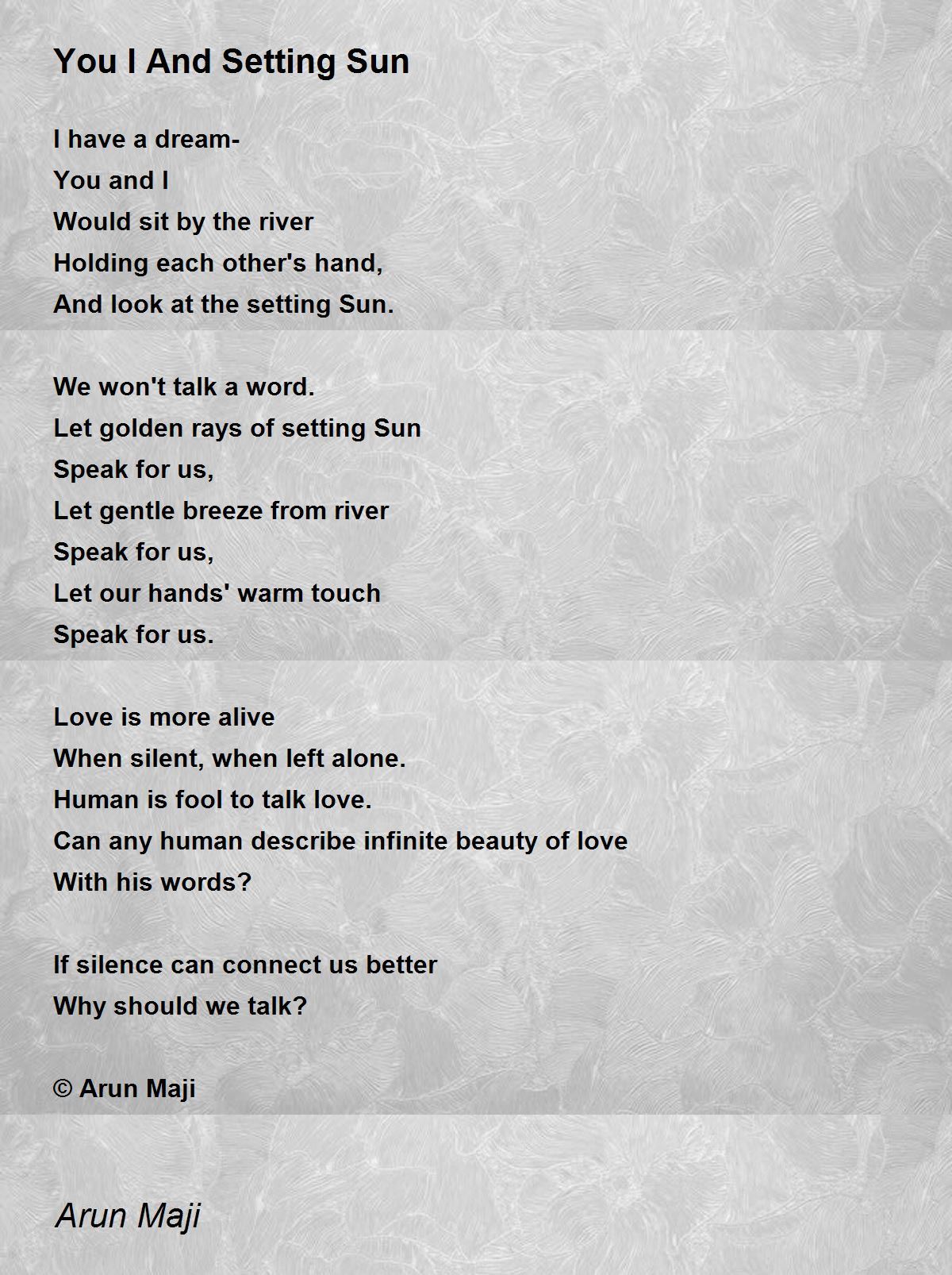 You I And Setting Sun by Arun Maji You I And Setting Sun Poem
