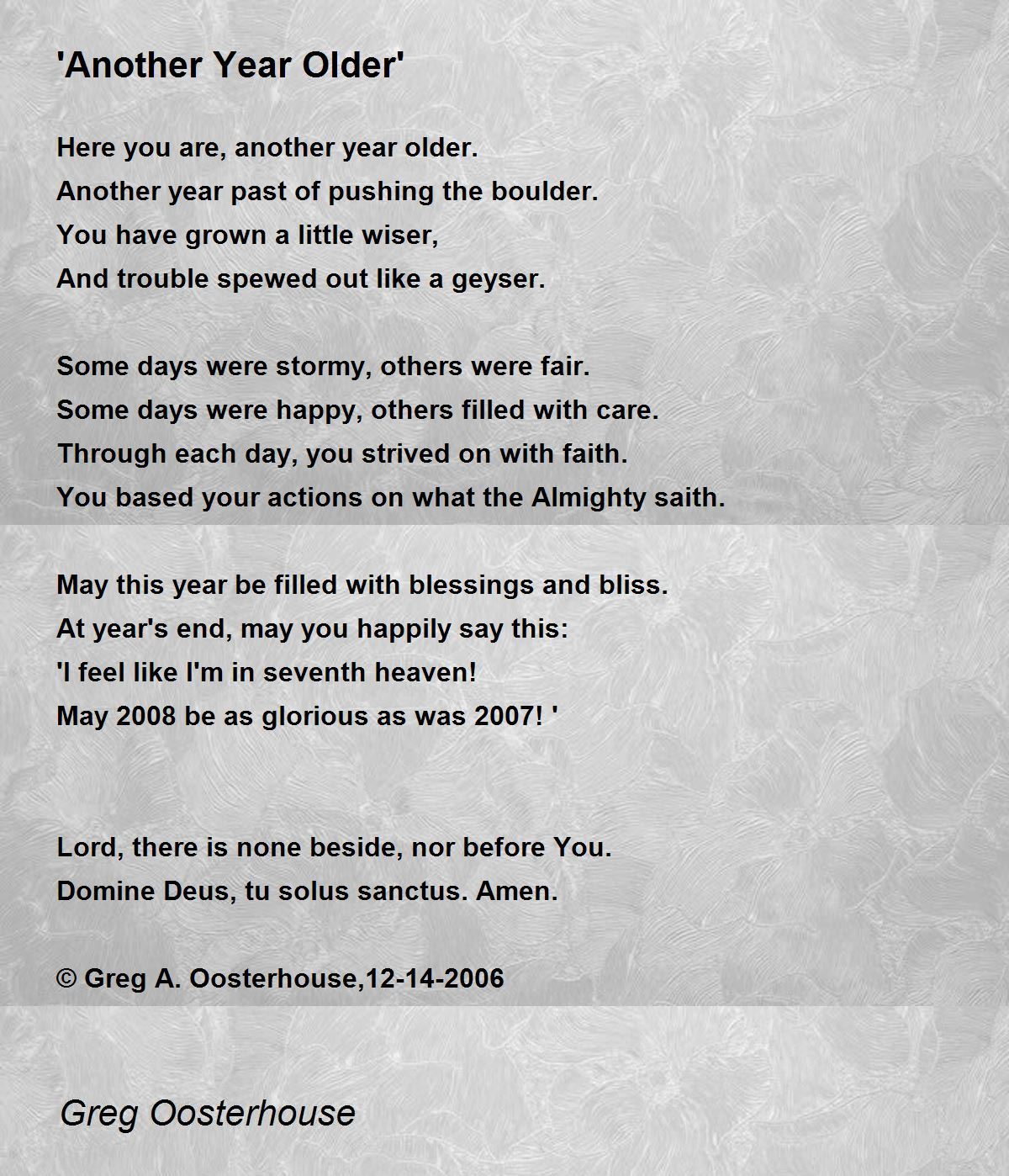Another Year Older By Greg Oosterhouse Another Year Older Poem
