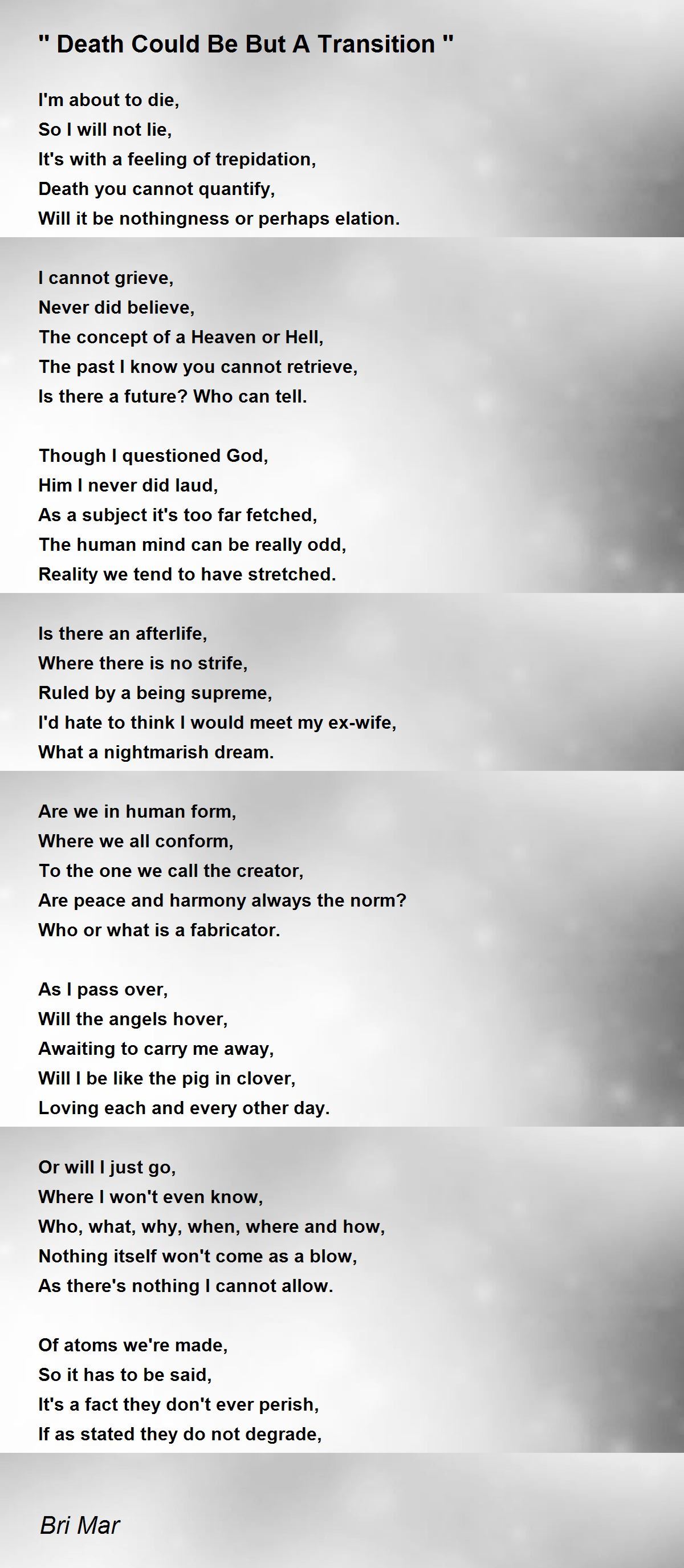 '' Death Could Be But A Transition '' '' Death Could Be But A