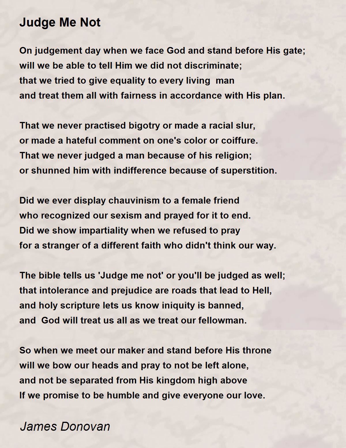  Judge Me Not Poem  by James Donovan Poem  Hunter