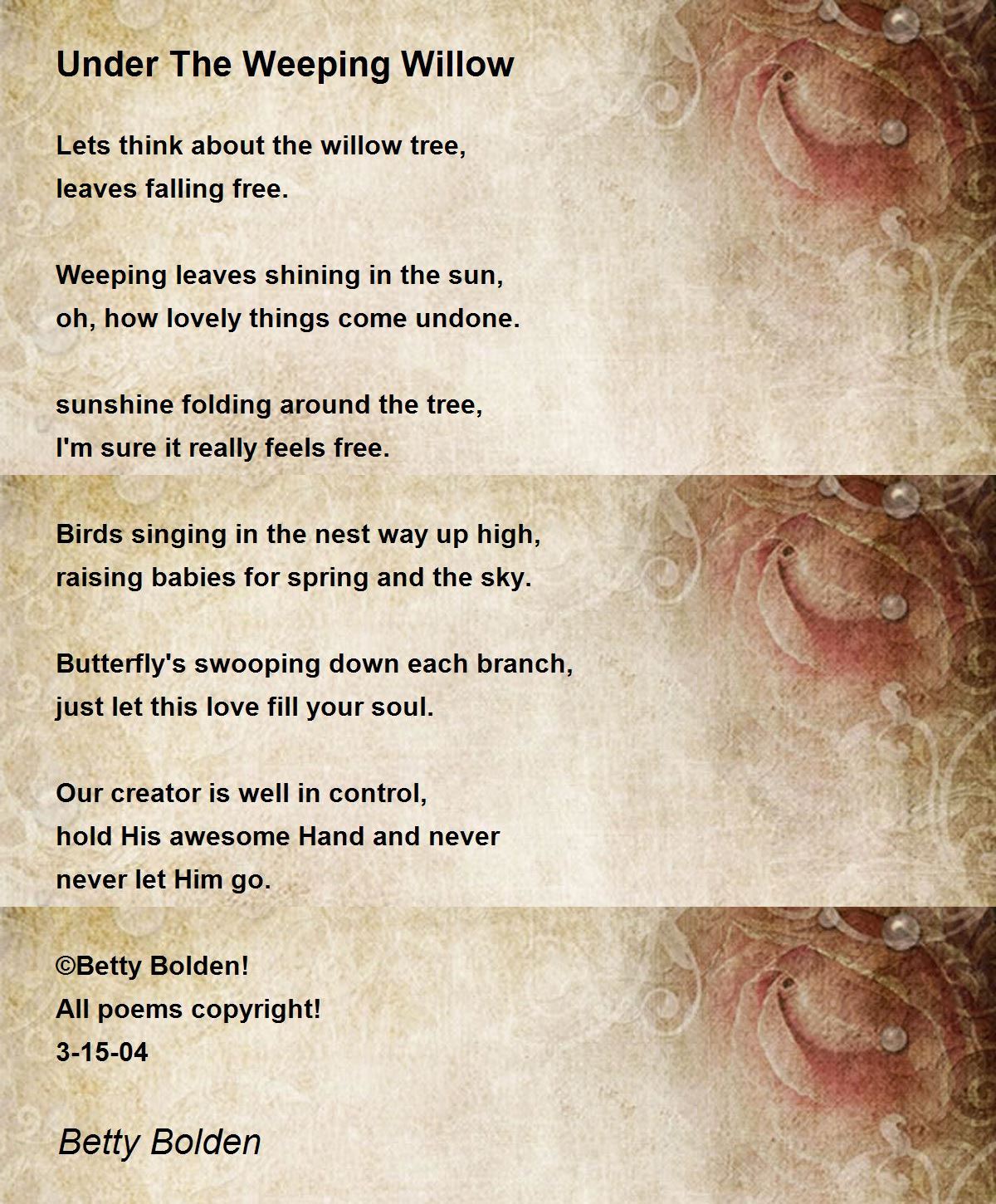 Under The Weeping Willow Under The Weeping Willow Poem by Betty Bolden