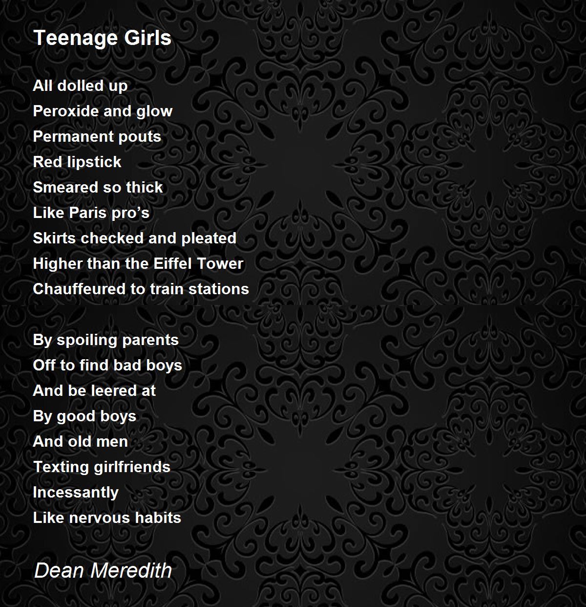 Teenage Girls Teenage Girls Poem by Dean Meredith