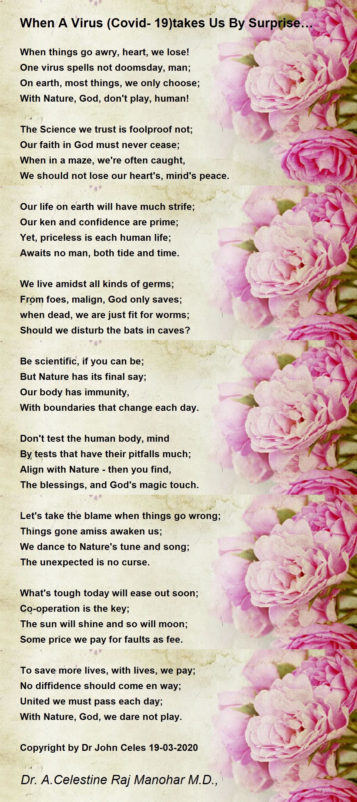 When A Virus (Covid-19)takes Us By Surprise… Poem by Dr John Celes