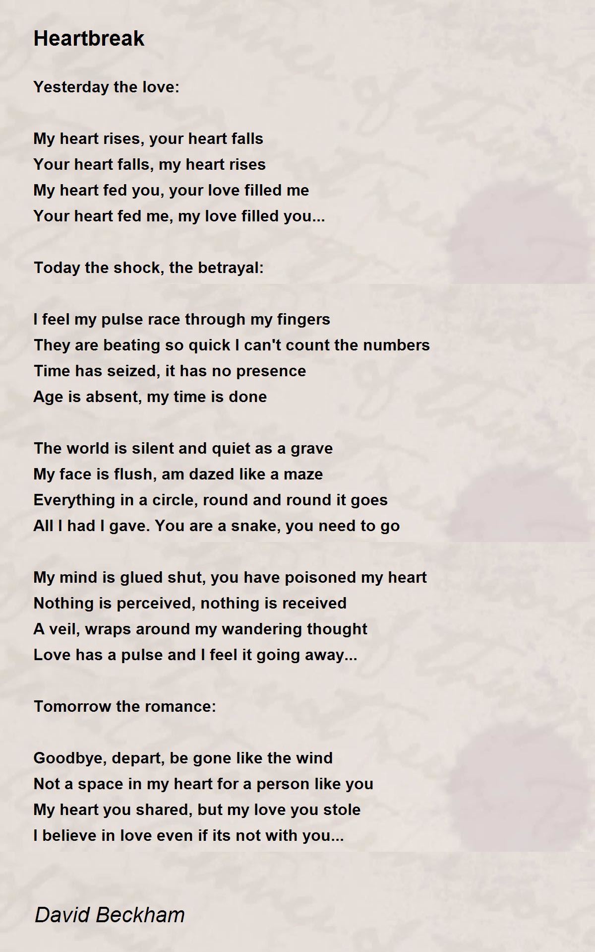 Heartbreak Heartbreak Poem by David Beckham
