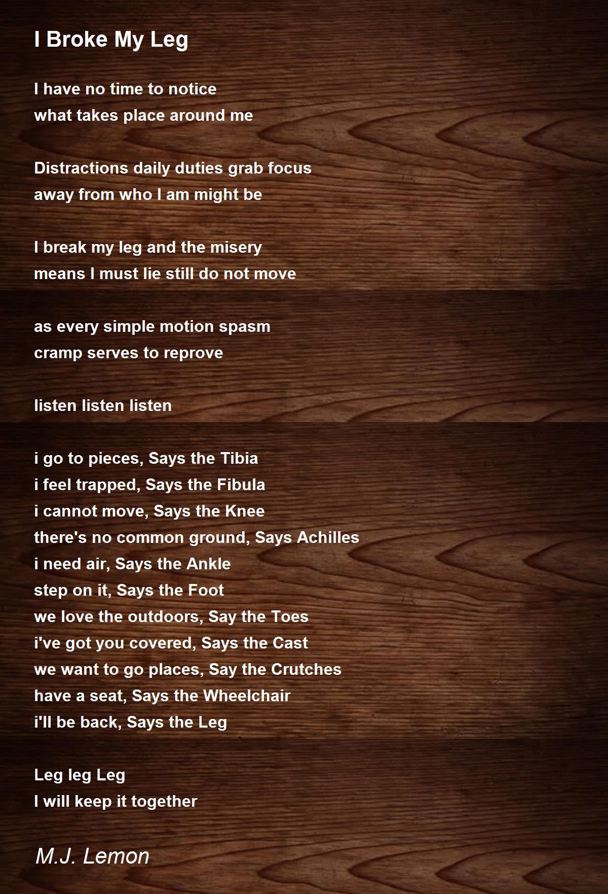 I Broke My Leg I Broke My Leg Poem by M.J. Lemon