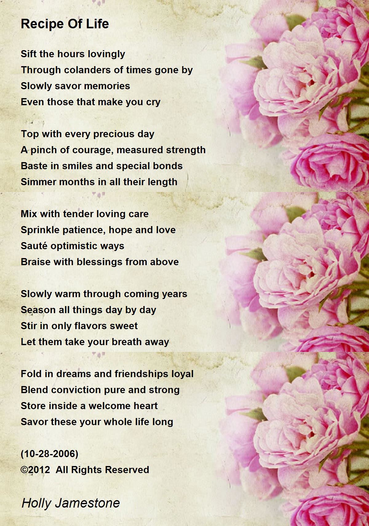 Recipe Of Life By Holly Jamestone Recipe Of Life Poem