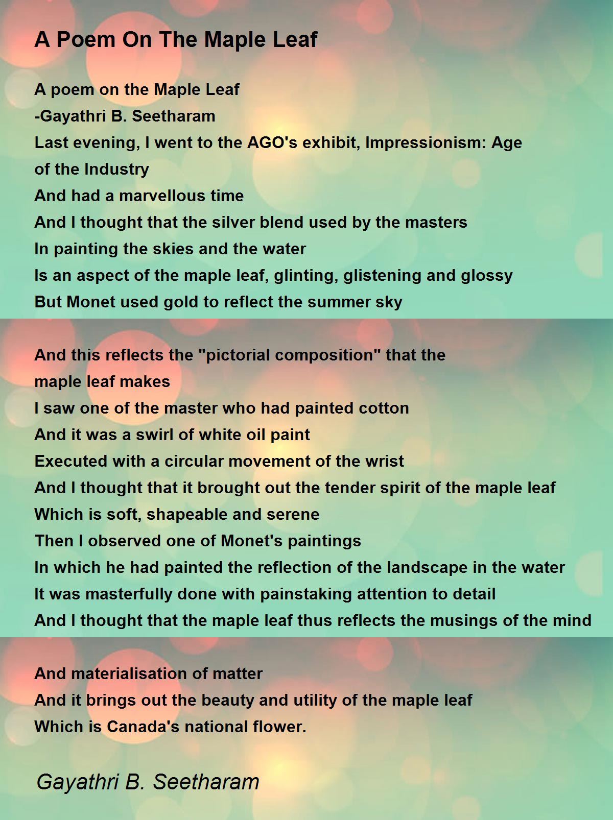A Poem On The Maple Leaf A Poem On The Maple Leaf Poem by Gayathri