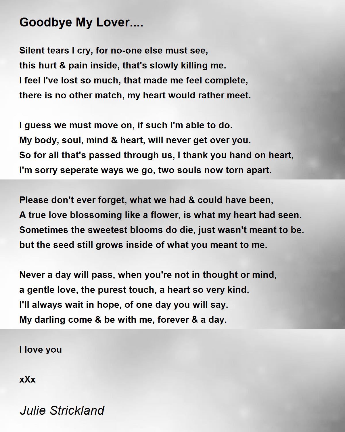 Goodbye My Lover By Julie Strickland Goodbye My Lover Poem