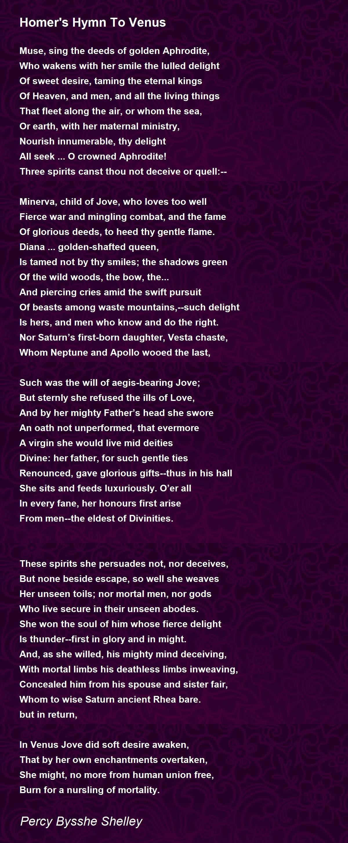 Homer's Hymn To Venus Poem by Percy Bysshe Shelley - Poem Hunter