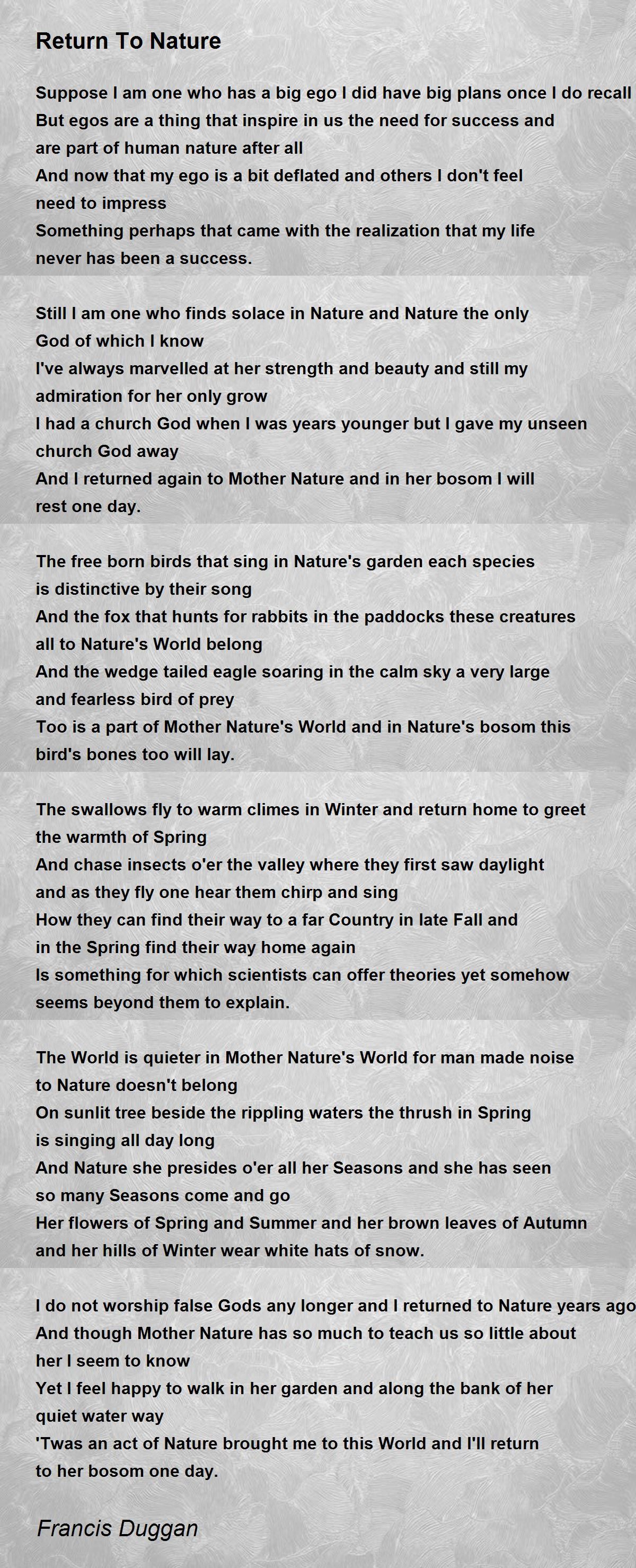 Return To Nature Poem by Francis Duggan - Poem Hunter