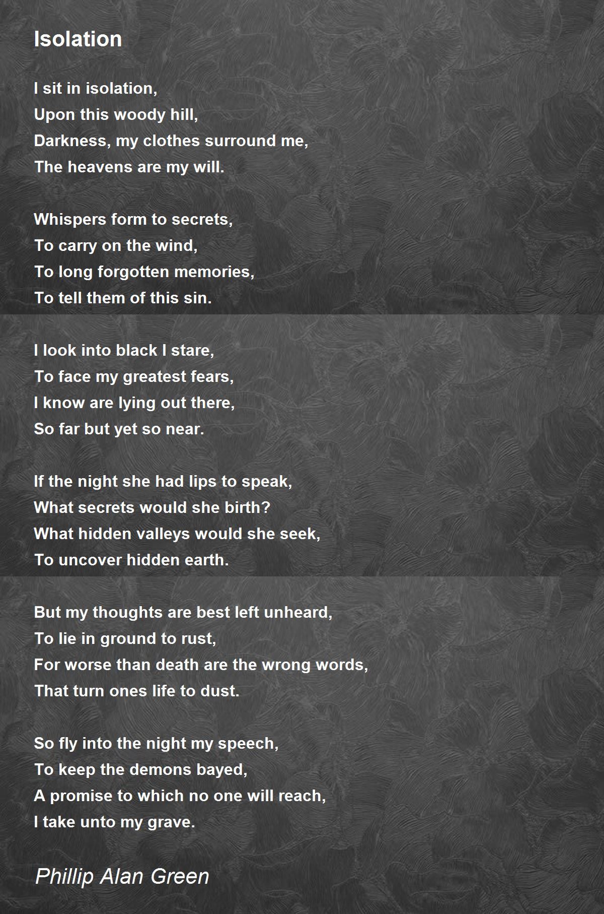 Isolation Isolation Poem by Phillip Alan Green