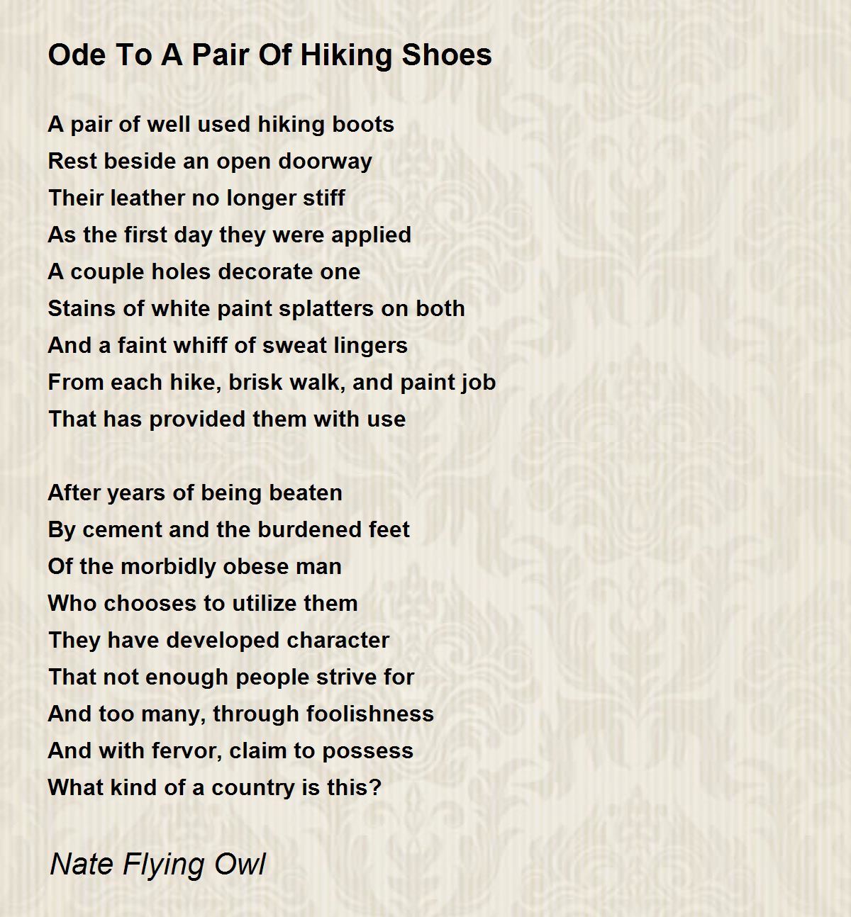 Ode To A Pair Of Hiking Shoes Poem By Nate Flying Owl Poem Hunter