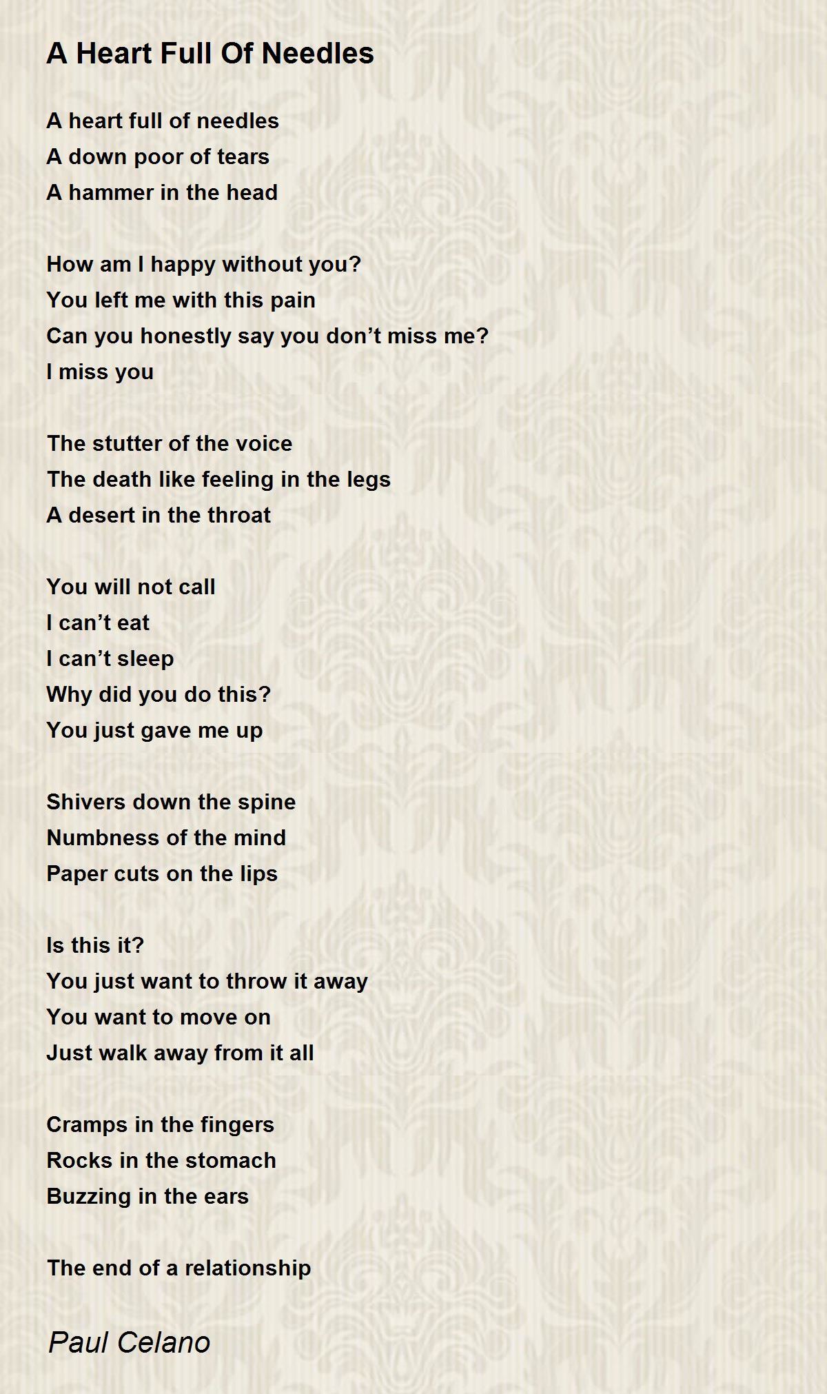 A Heart Full Of Needles A Heart Full Of Needles Poem by Paul Celano