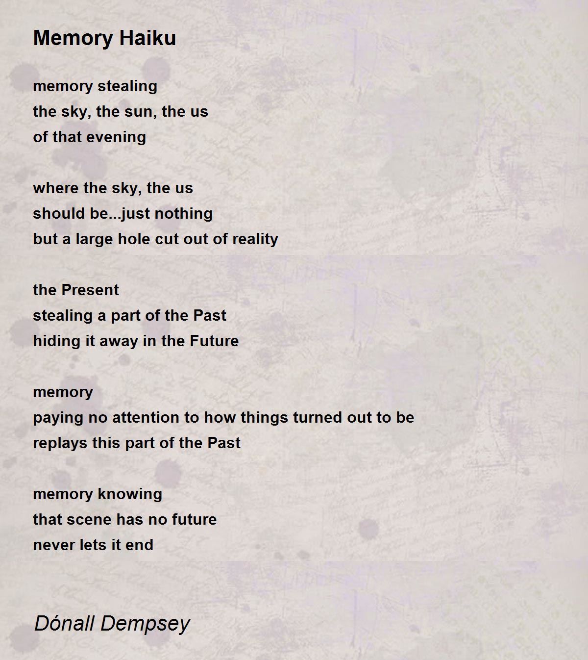 Memory Haiku Poem by Dónall Dempsey Poem Hunter