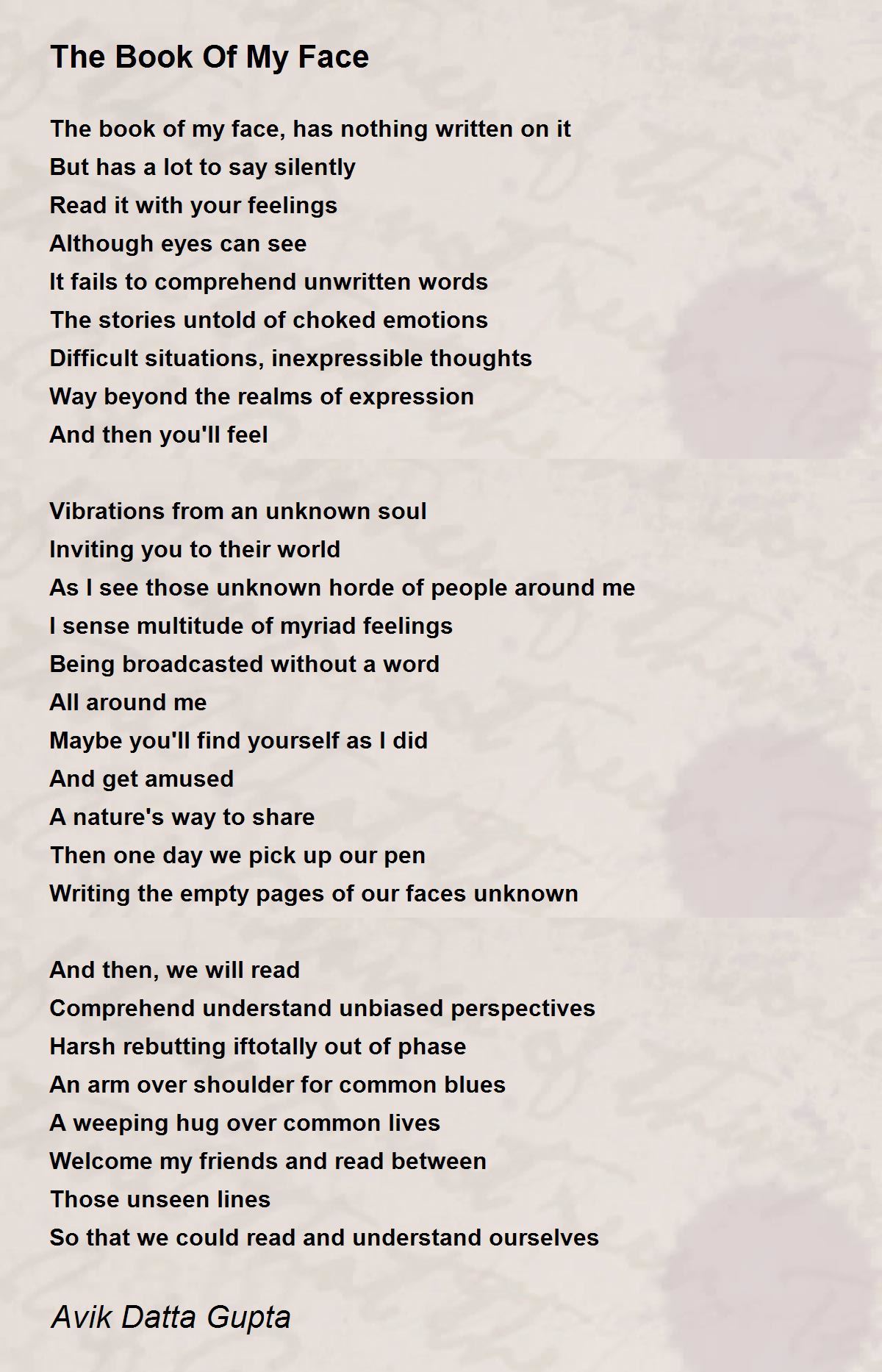 The Book Of My Face The Book Of My Face Poem by Avik Datta Gupta
