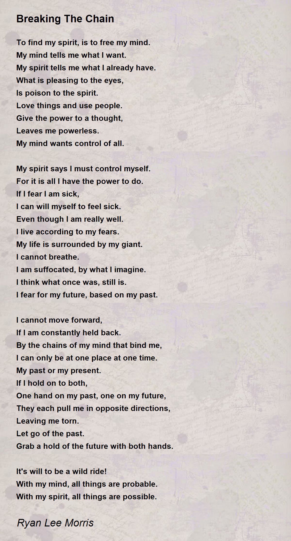 Breaking The Chain Breaking The Chain Poem by Ryan Lee Morris