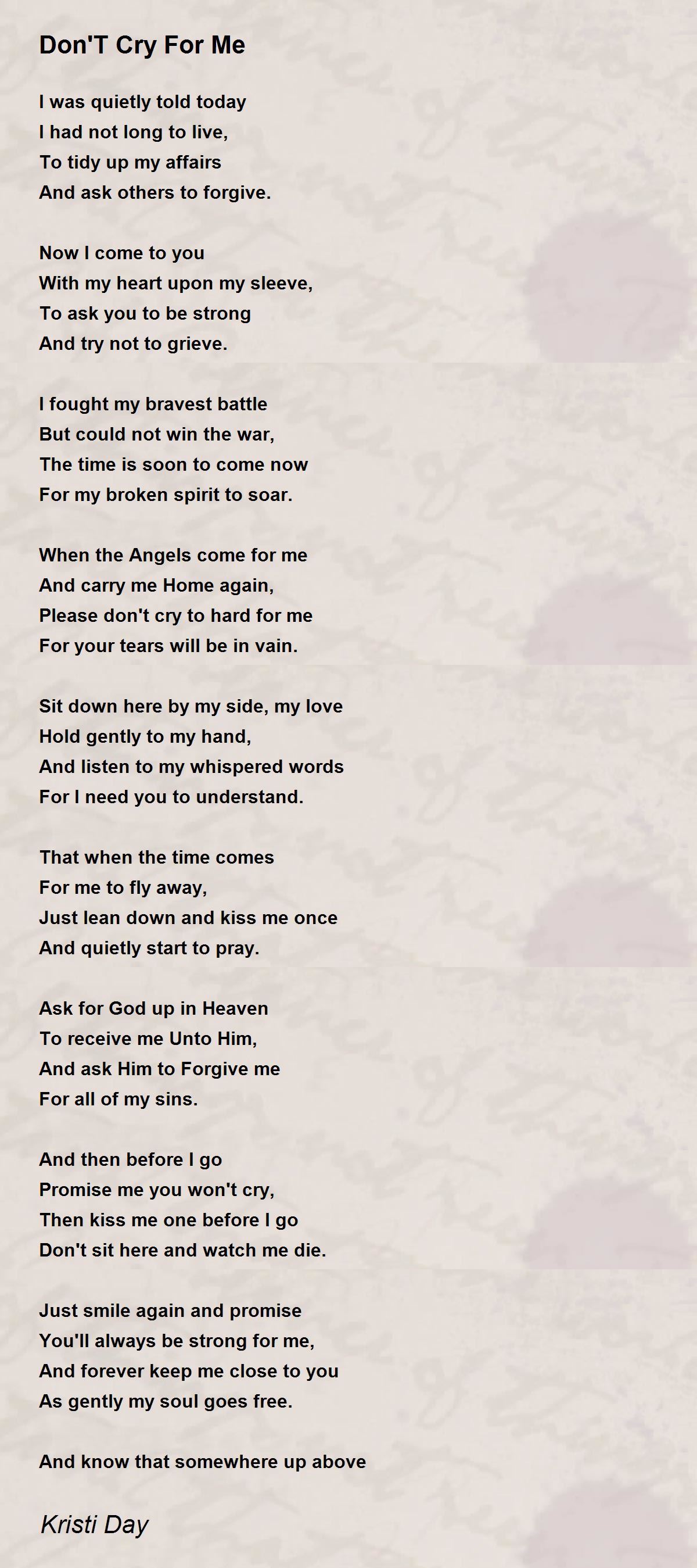 Don T Cry For Me Poem Words | Sitedoct.org