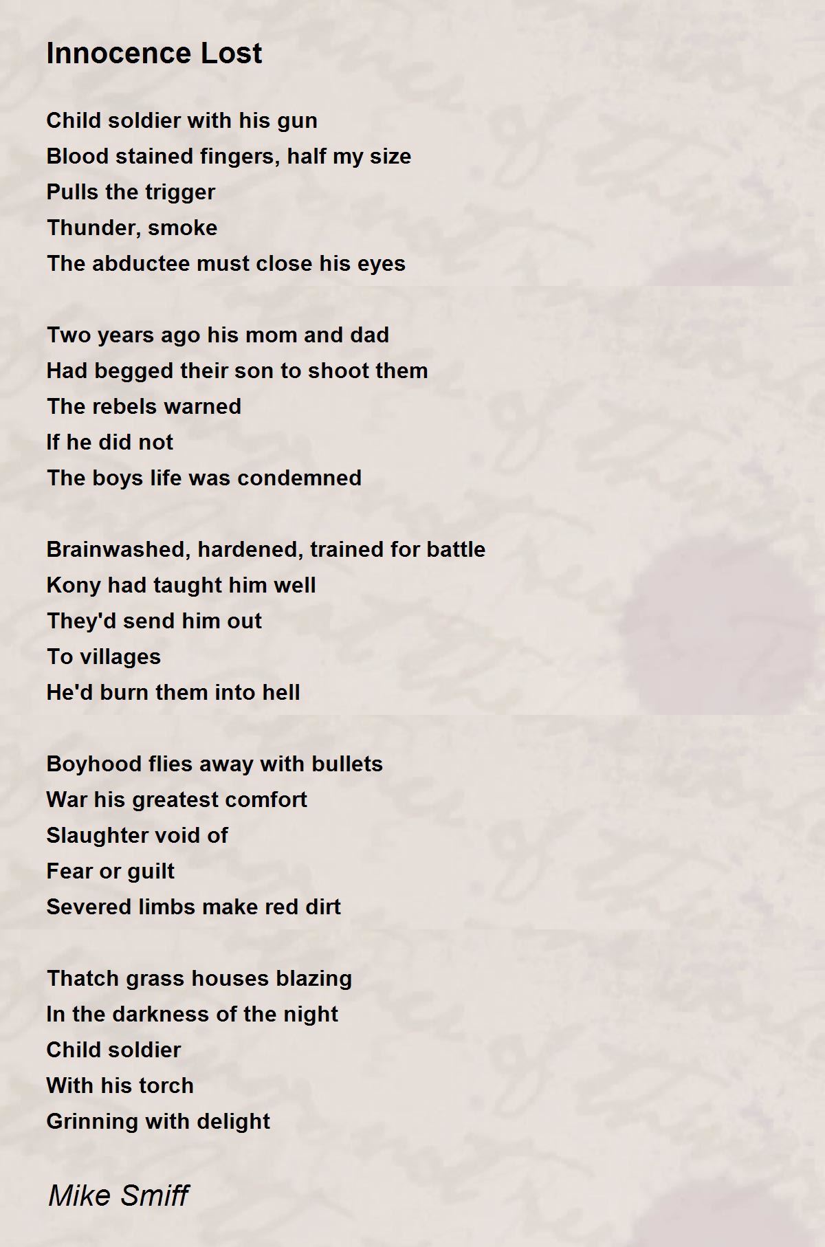 Innocence Lost Innocence Lost Poem by Mike Smith