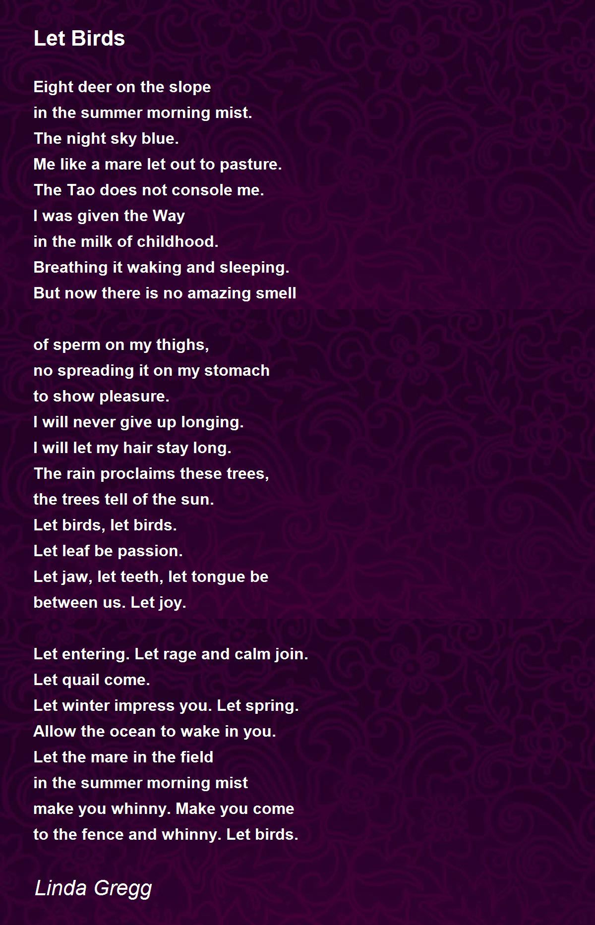 Let Birds Let Birds Poem by Linda Gregg