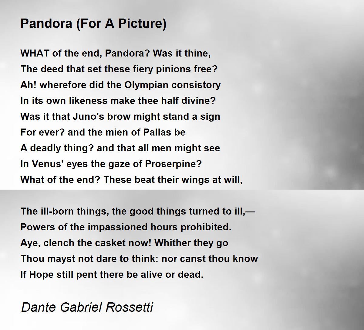 Pandora (For A Picture) Poem by Dante Gabriel Rossetti 