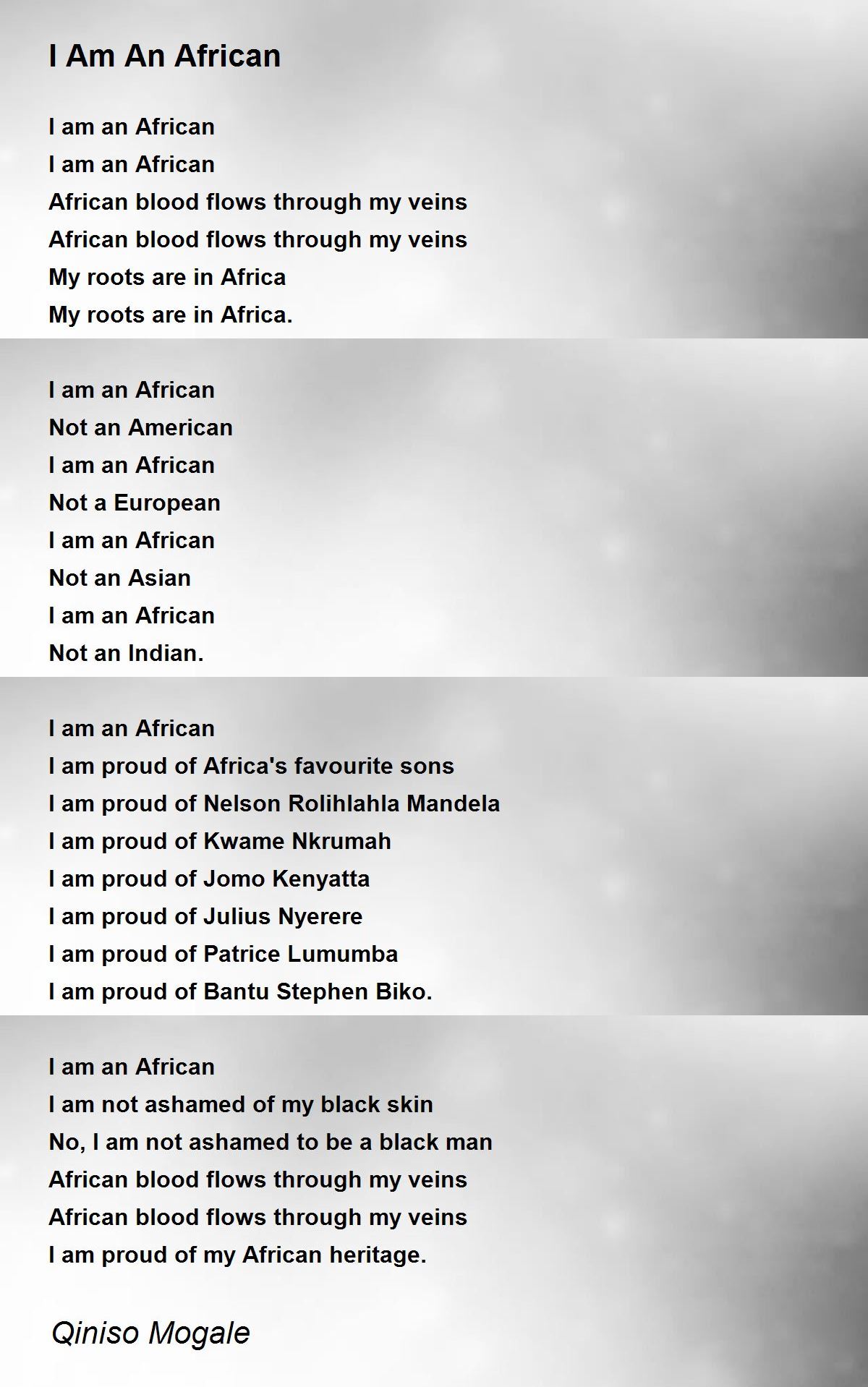 I Am An African Poem by Qiniso Mogale Poem Hunter
