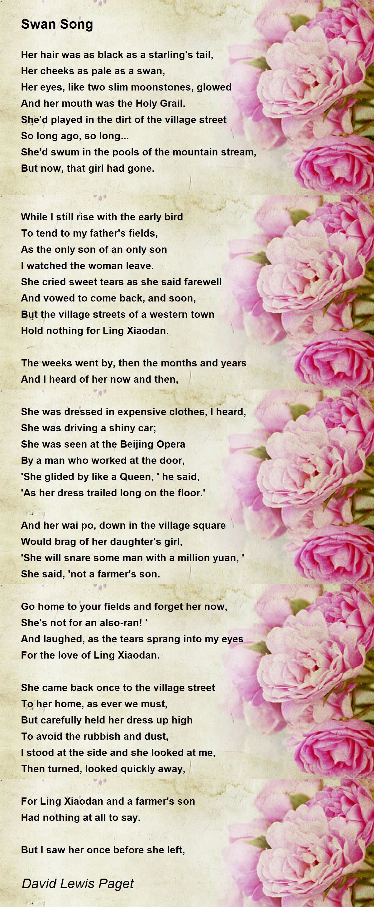 Swan Song Poem by David Lewis Paget Poem Hunter