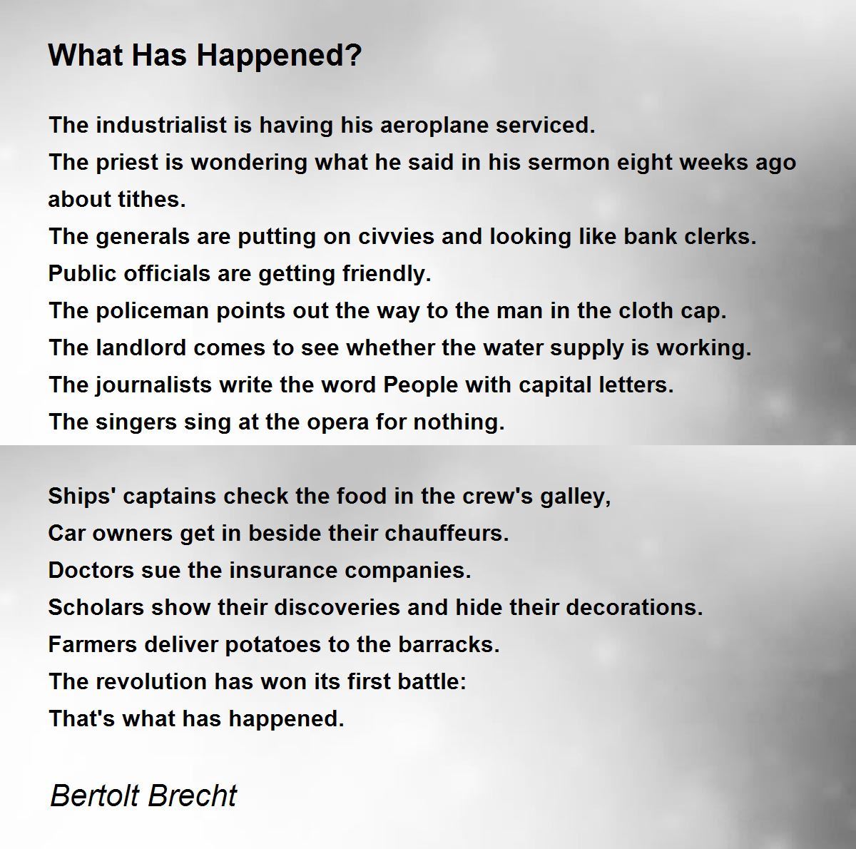 What Has Happened By Bertolt Brecht What Has Happened Poem