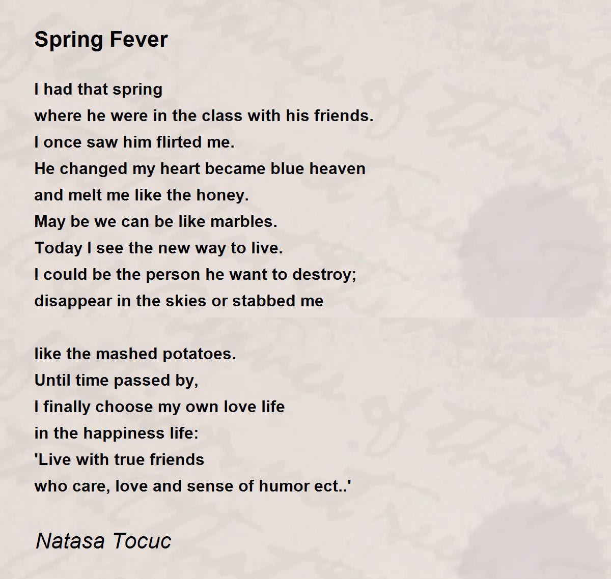 Spring Fever Spring Fever Poem by Natasa To