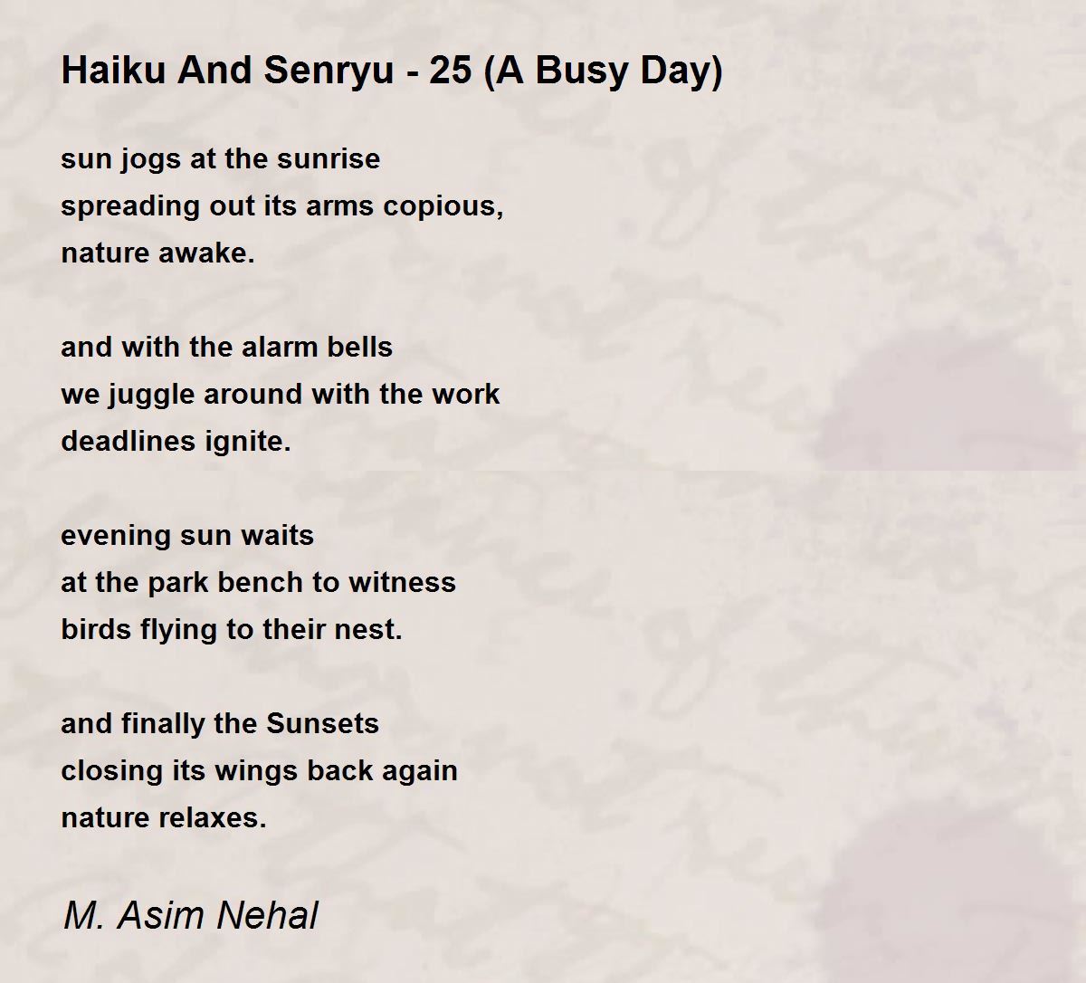Haiku And Senryu 25 (A Busy Day) Haiku And Senryu 25 (A Busy Day