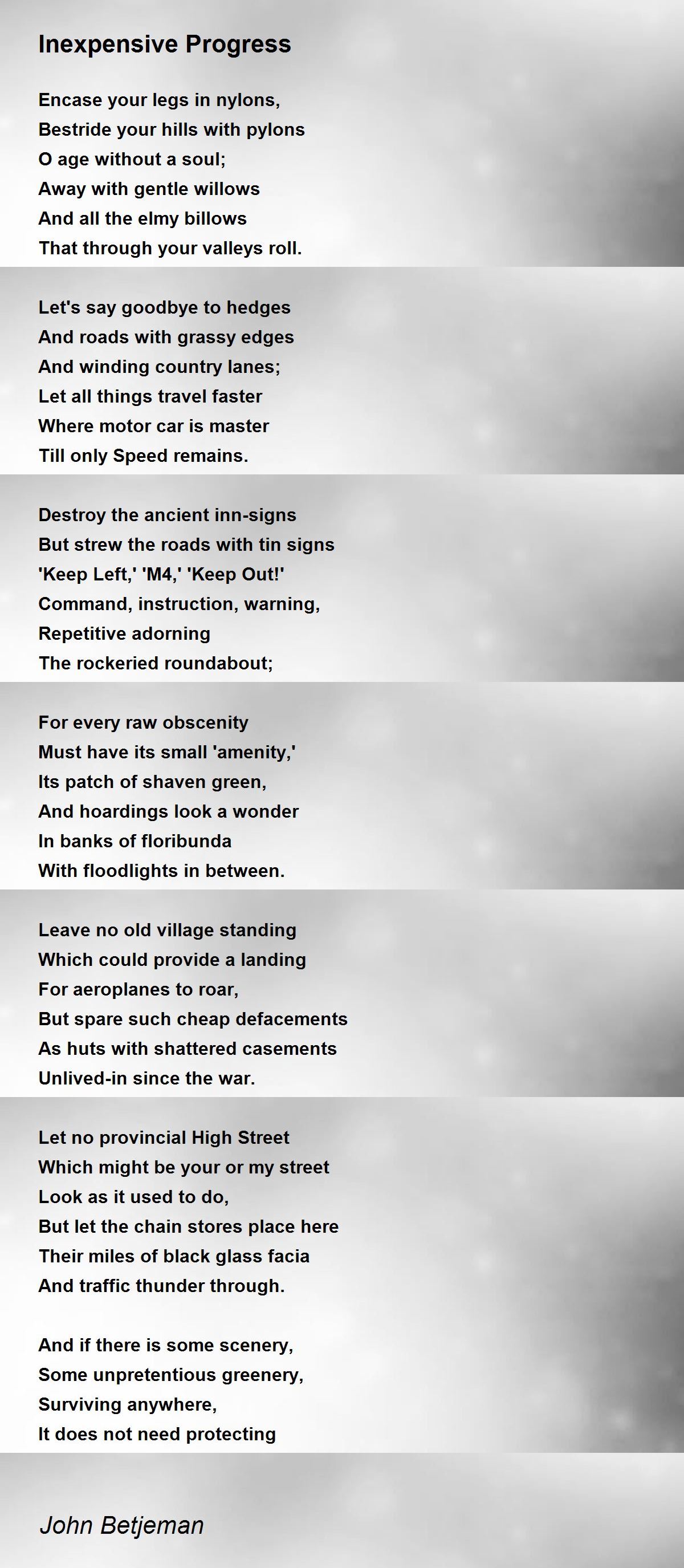 Inexpensive Progress Inexpensive Progress Poem by John Betjeman