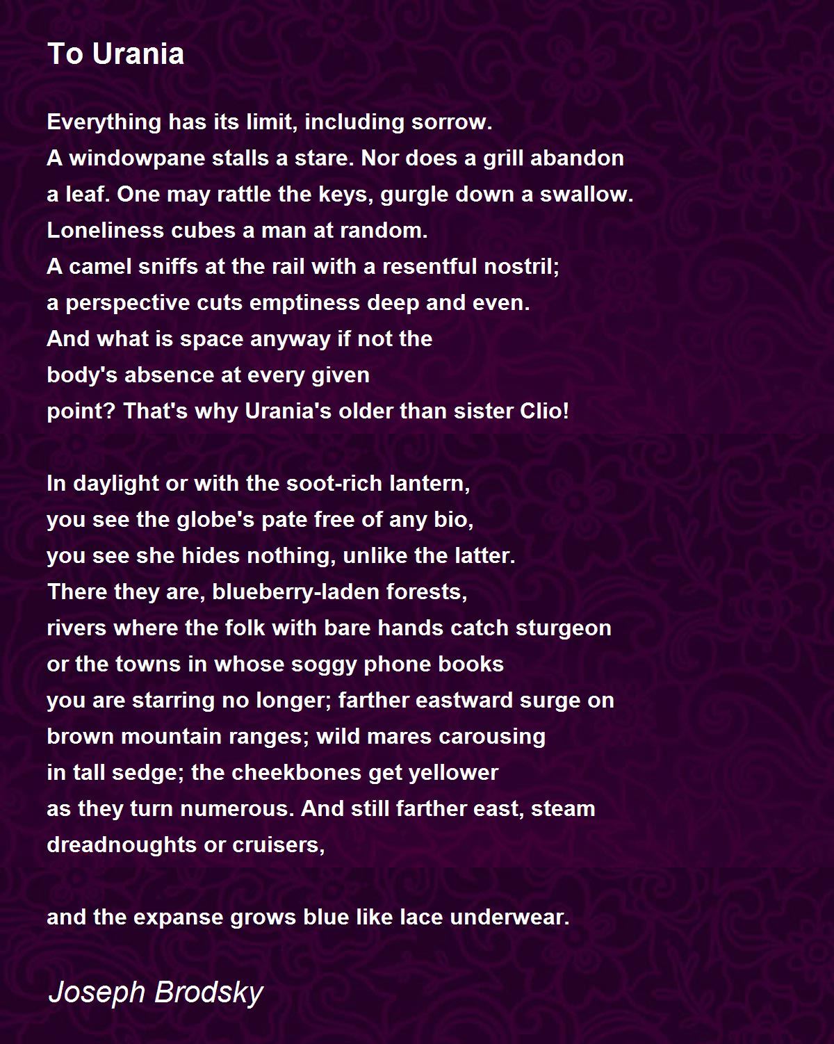 To Urania To Urania Poem by Joseph Brodsky