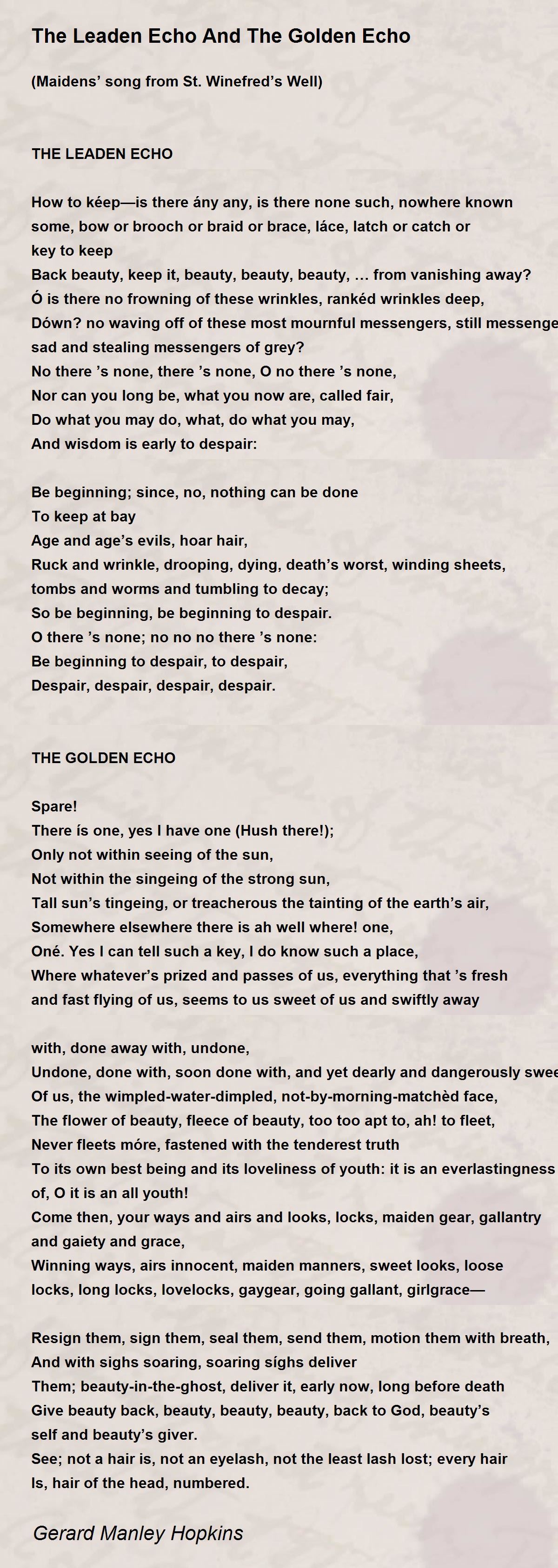 The Leaden Echo And The Golden Echo Poem by Gerard Manley Hopkins