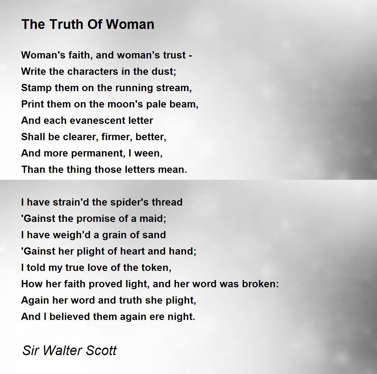 The Truth Of Woman Poem by Sir Walter Scott - Poem Hunter